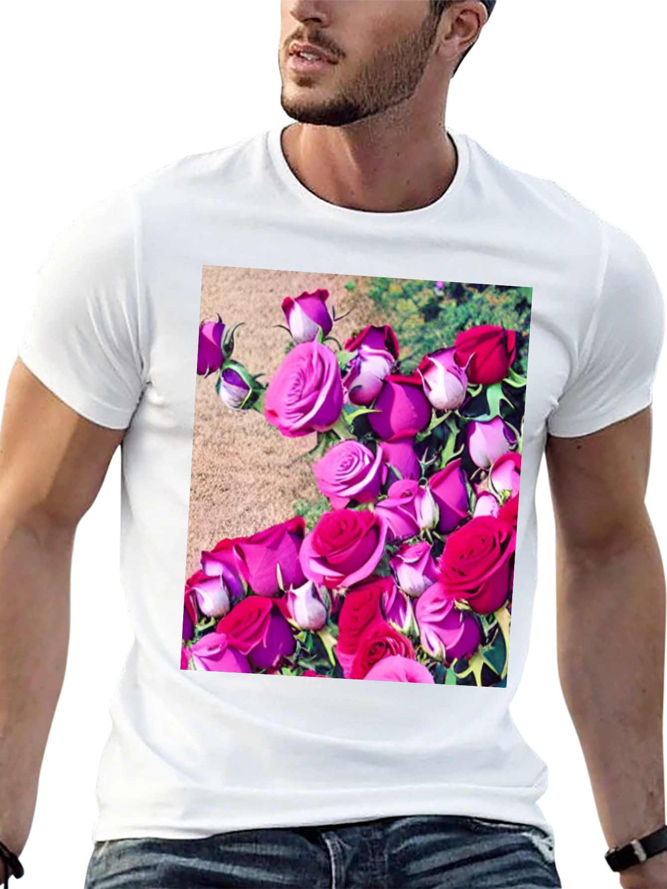 Black Floral Print T-Shirt: Roses Graphic Tee view 13