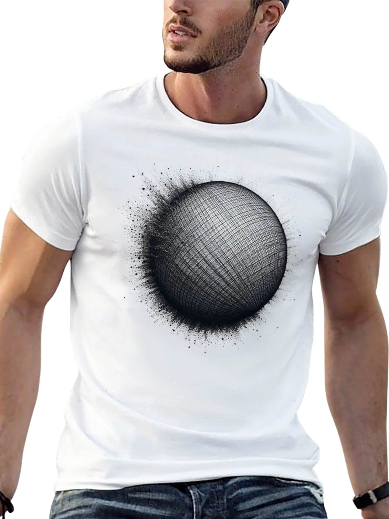 Black Abstract Sphere Graphic Tee - Modern Artistic T-Shirt view 13