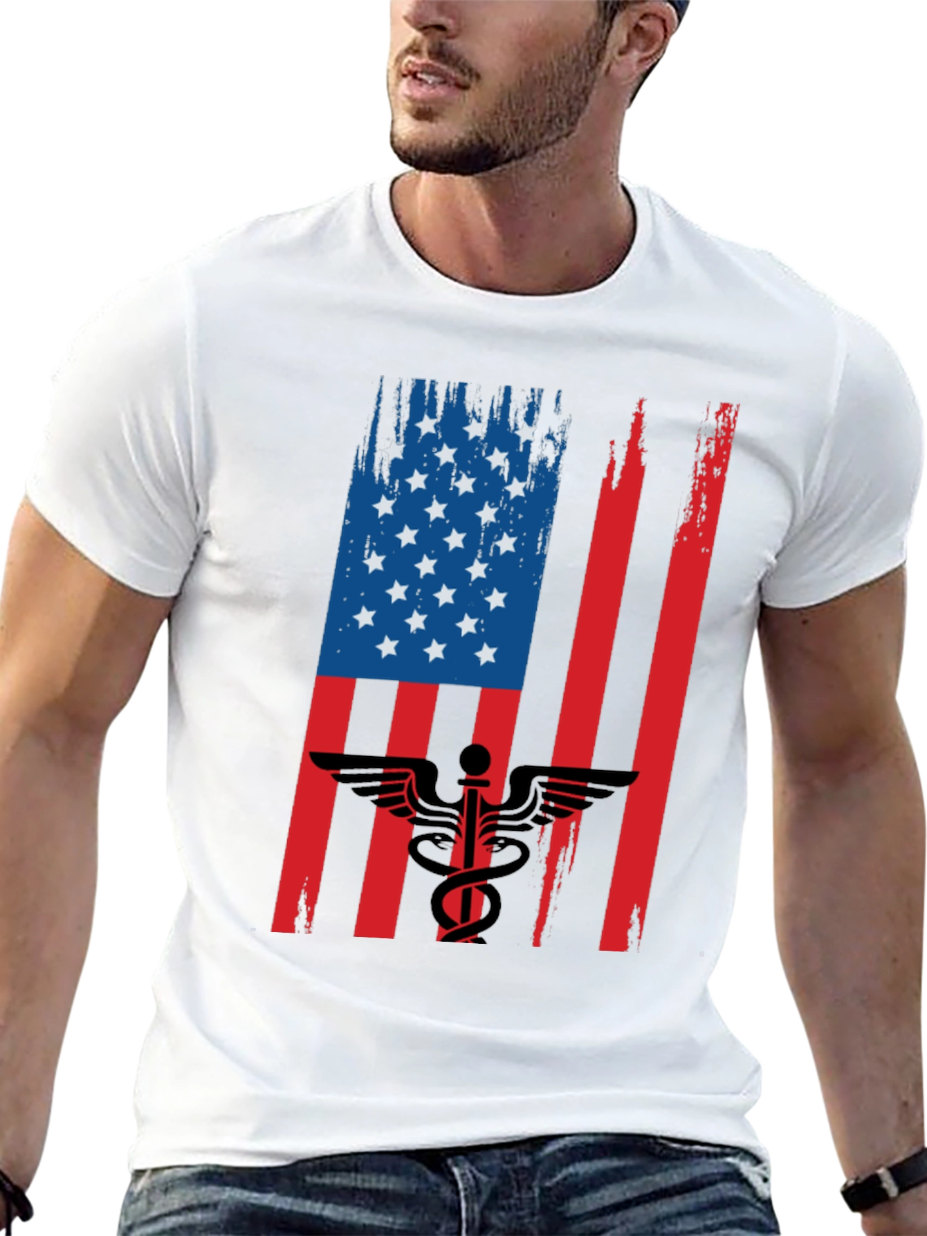 Black American Flag Medical Symbol Graphic Tee view 13