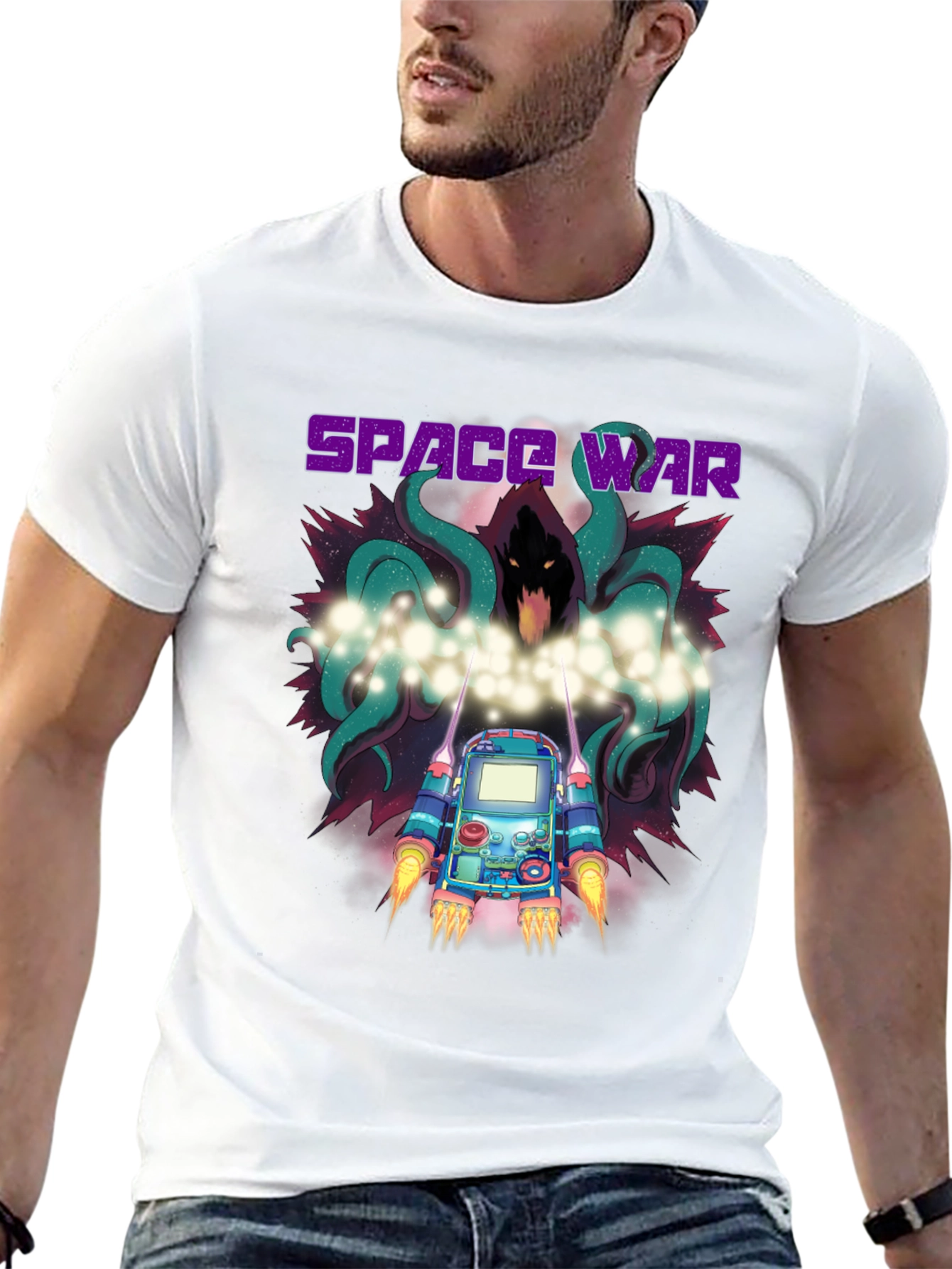 Black Space War Graphic Print Black T-Shirt view 13