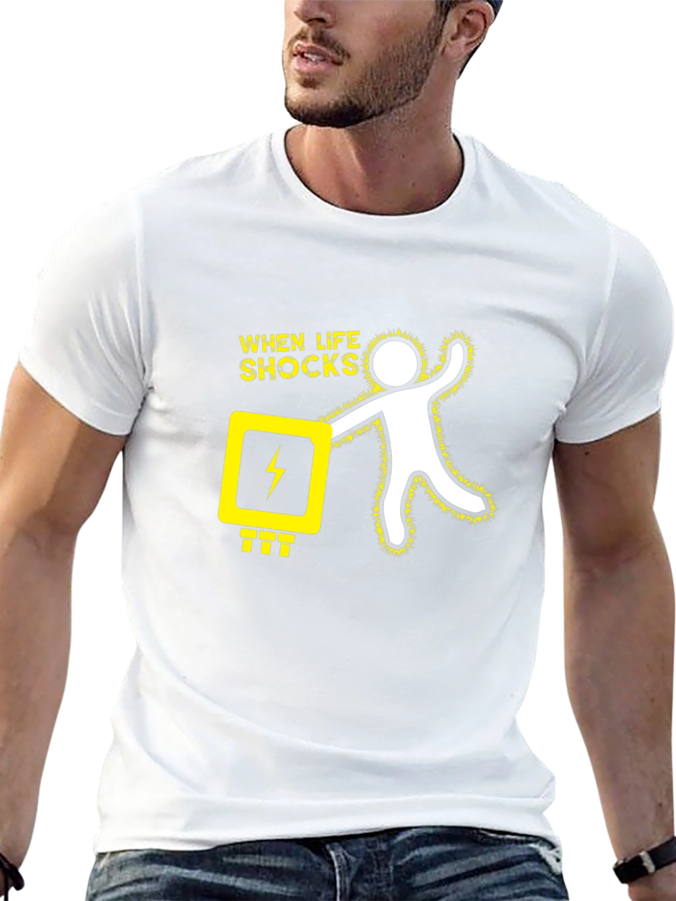 Black When Life Shocks Humor Graphic T-Shirt view 13