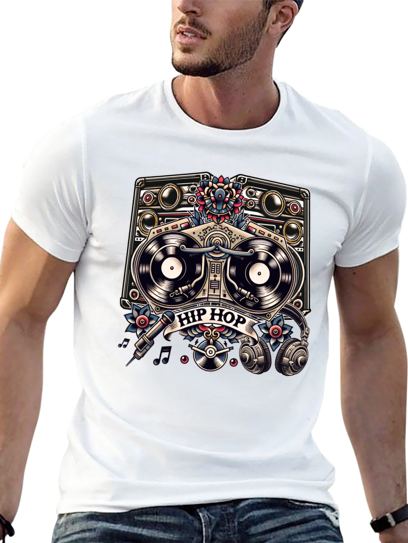 Black Hip Hop Music Graphic Print T-Shirt view 13