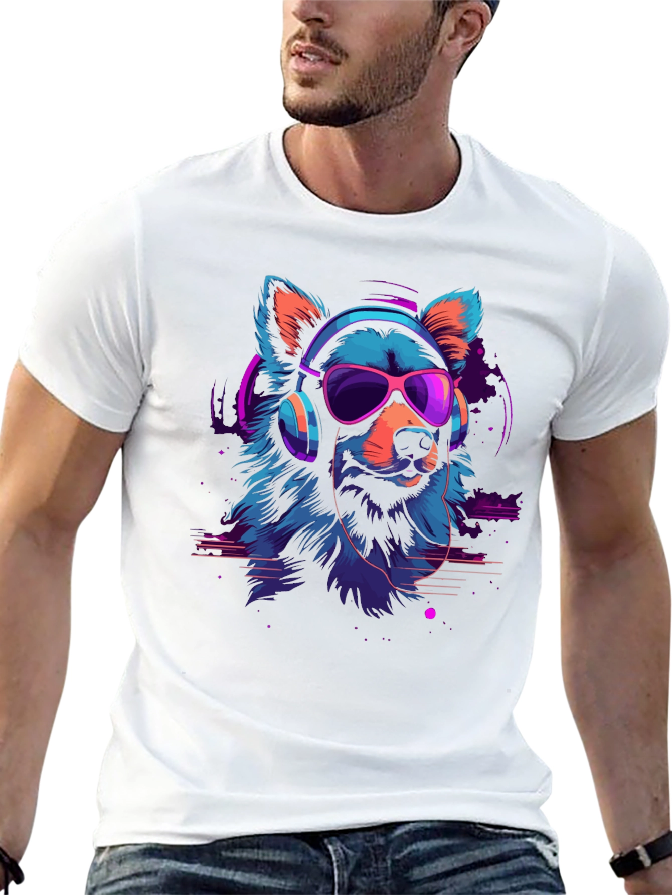 Black Cool Neon Dog Graphic T-Shirt view 13