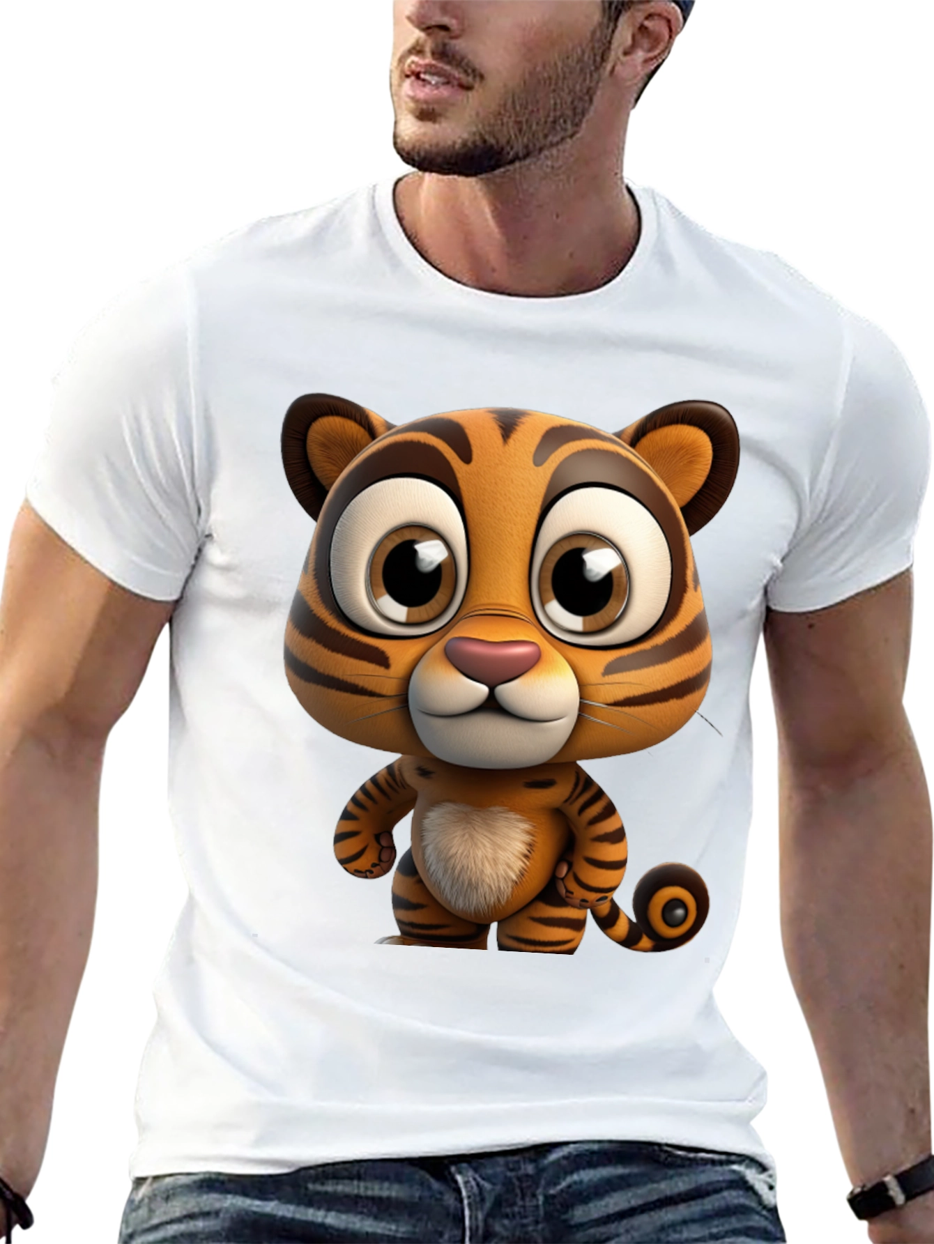 Black Cartoon Tiger Graphic Tee - Soft Black Cotton T-Shirt view 13