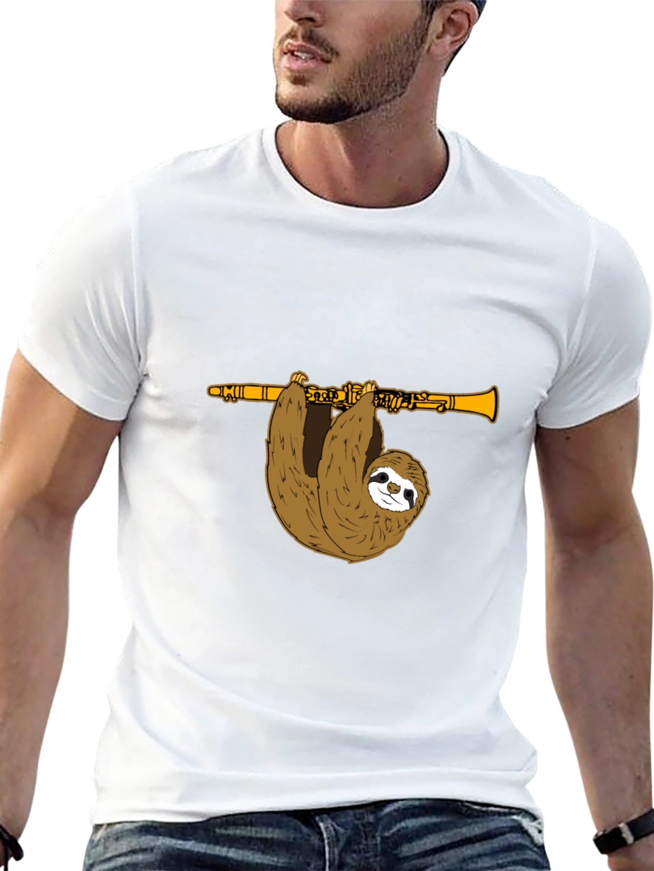 Black Sloth Clarinet T-Shirt - Funny Music Tee view 13