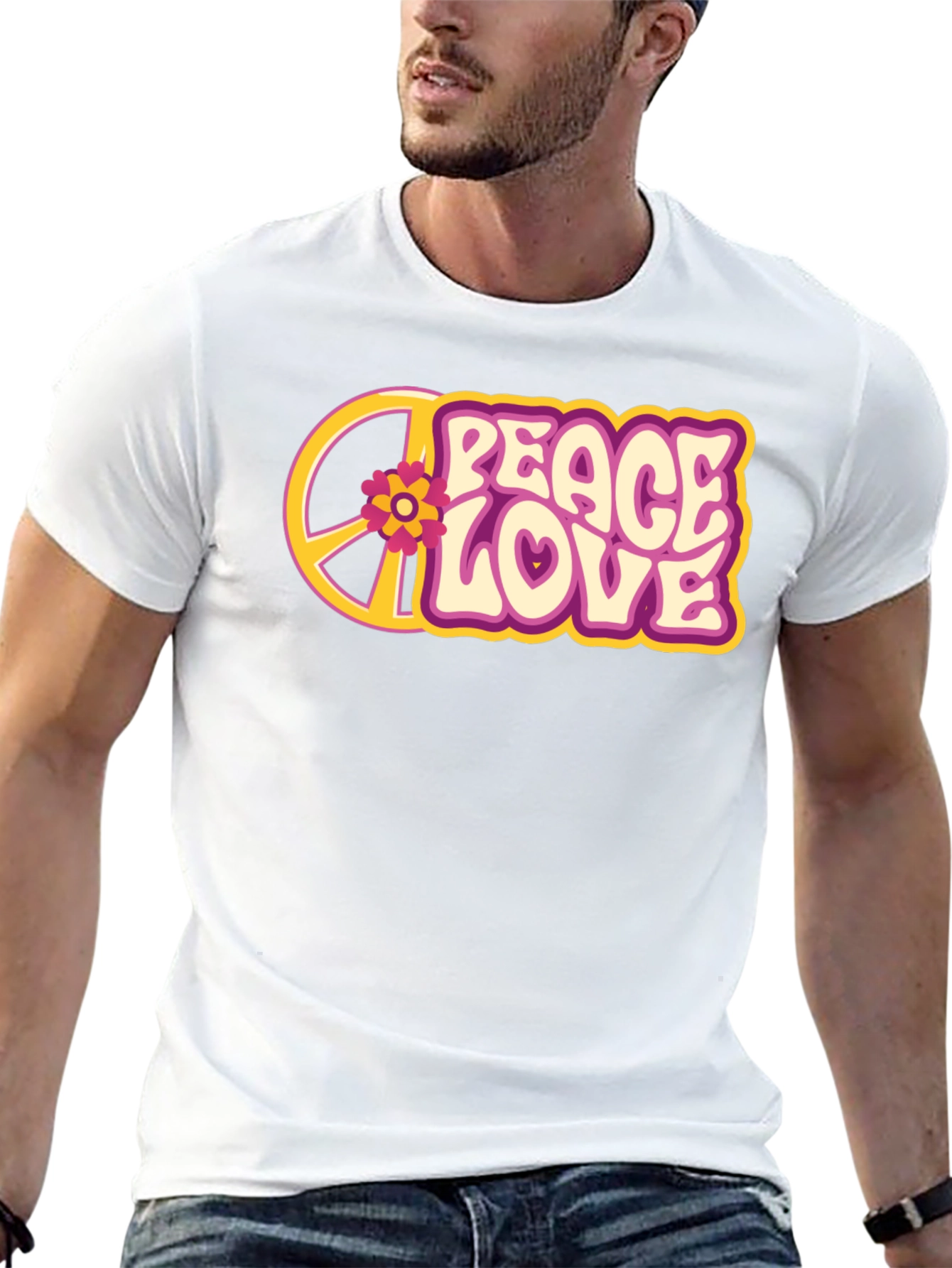 Black Peace Love Flower Graphic Tee - Retro Style view 13