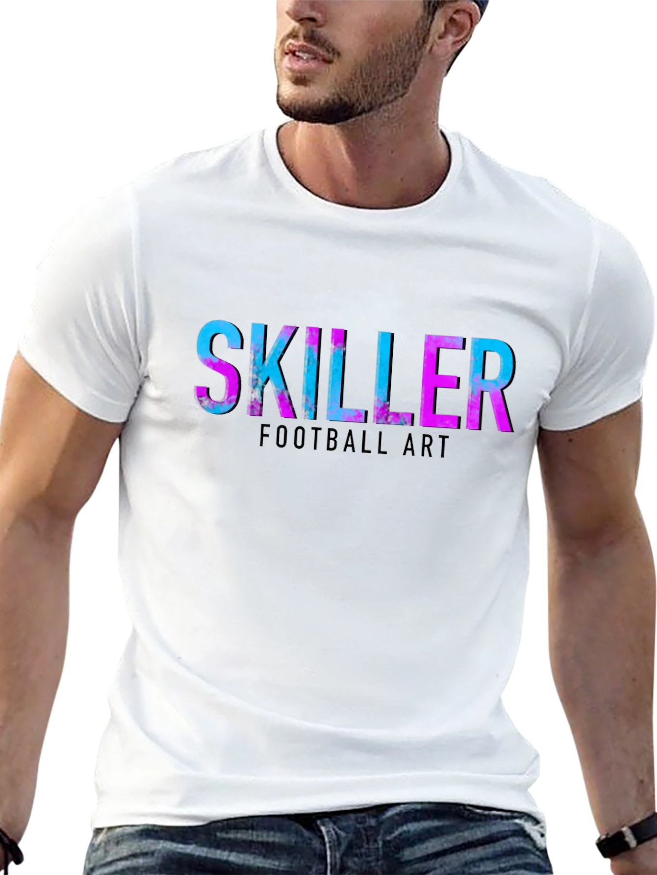 Black Skiller Football Art Graphic T-Shirt view 13