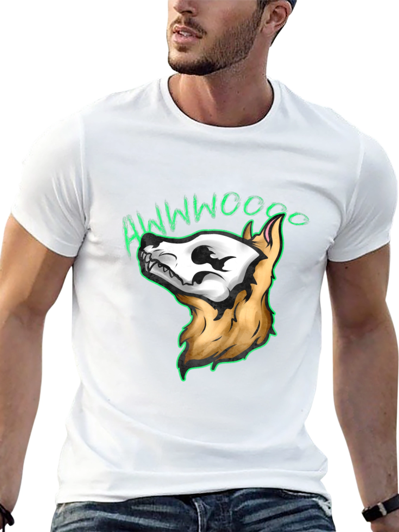 Black Awwwwoooo Skeleton Dog T-Shirt view 13