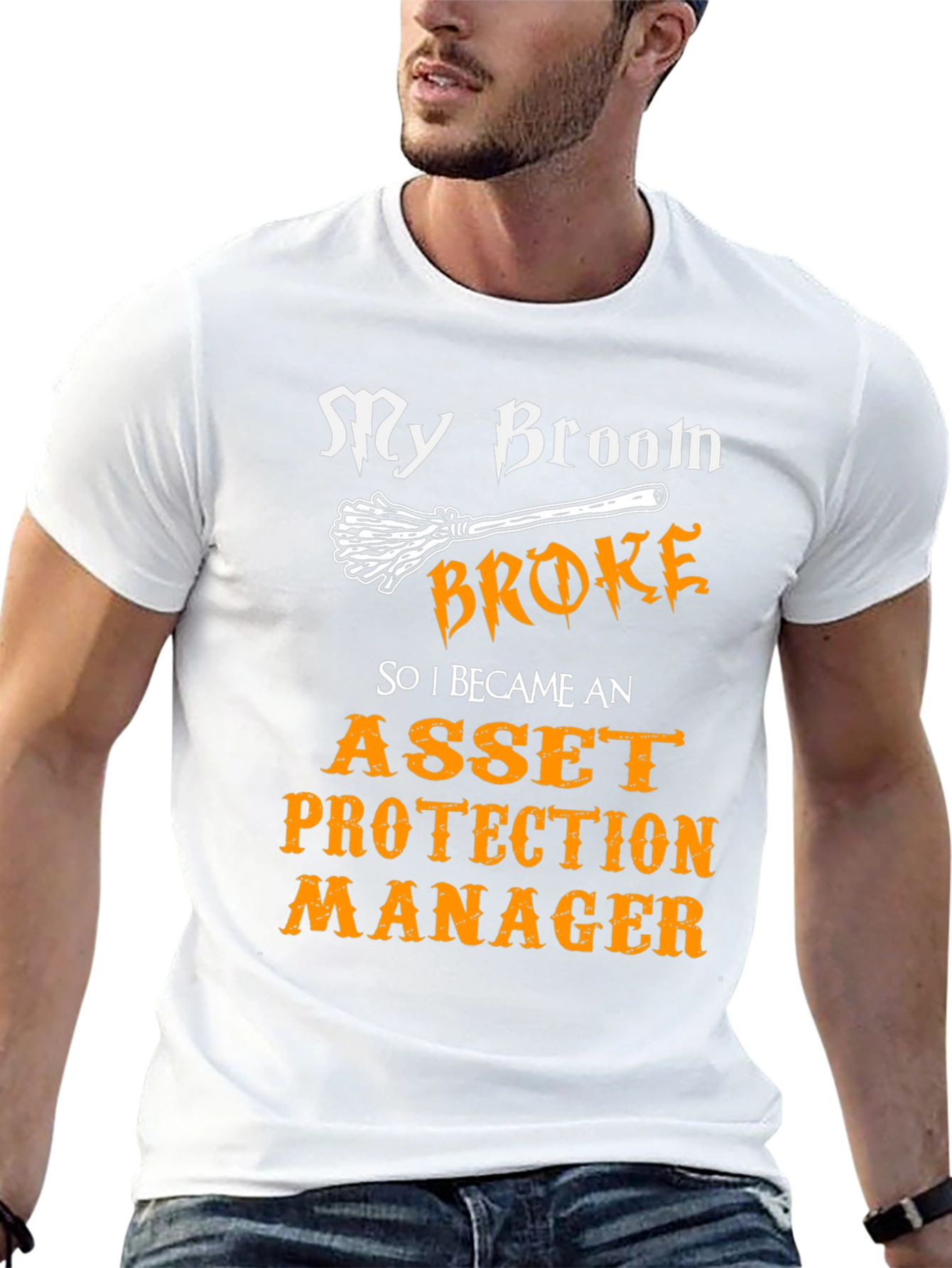 Black Funny Asset Protection Manager T-Shirt - My Broom Broke view 13