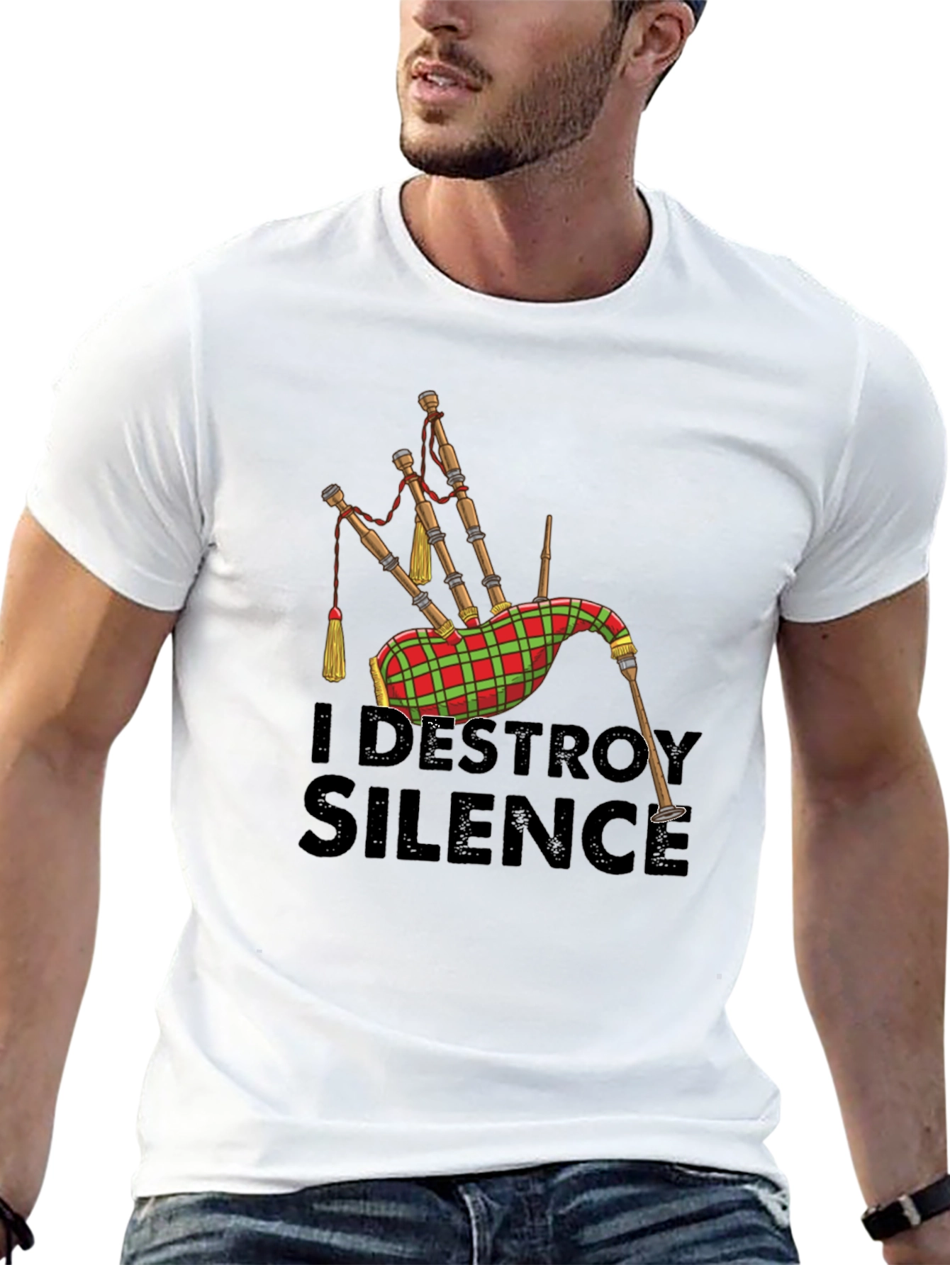 Black I Destroy Silence Bagpipe T-Shirt view 13