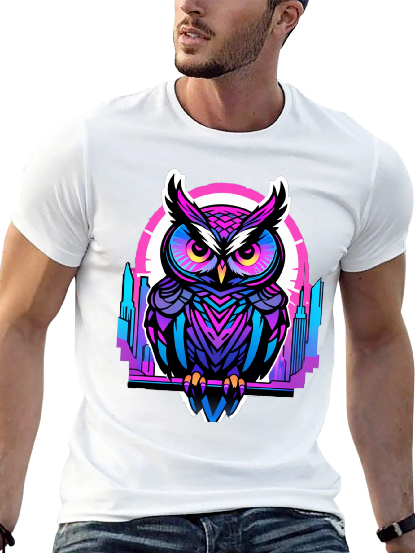 Black Cyberpunk Owl Graphic Tee - Men's Black T-Shirt view 13
