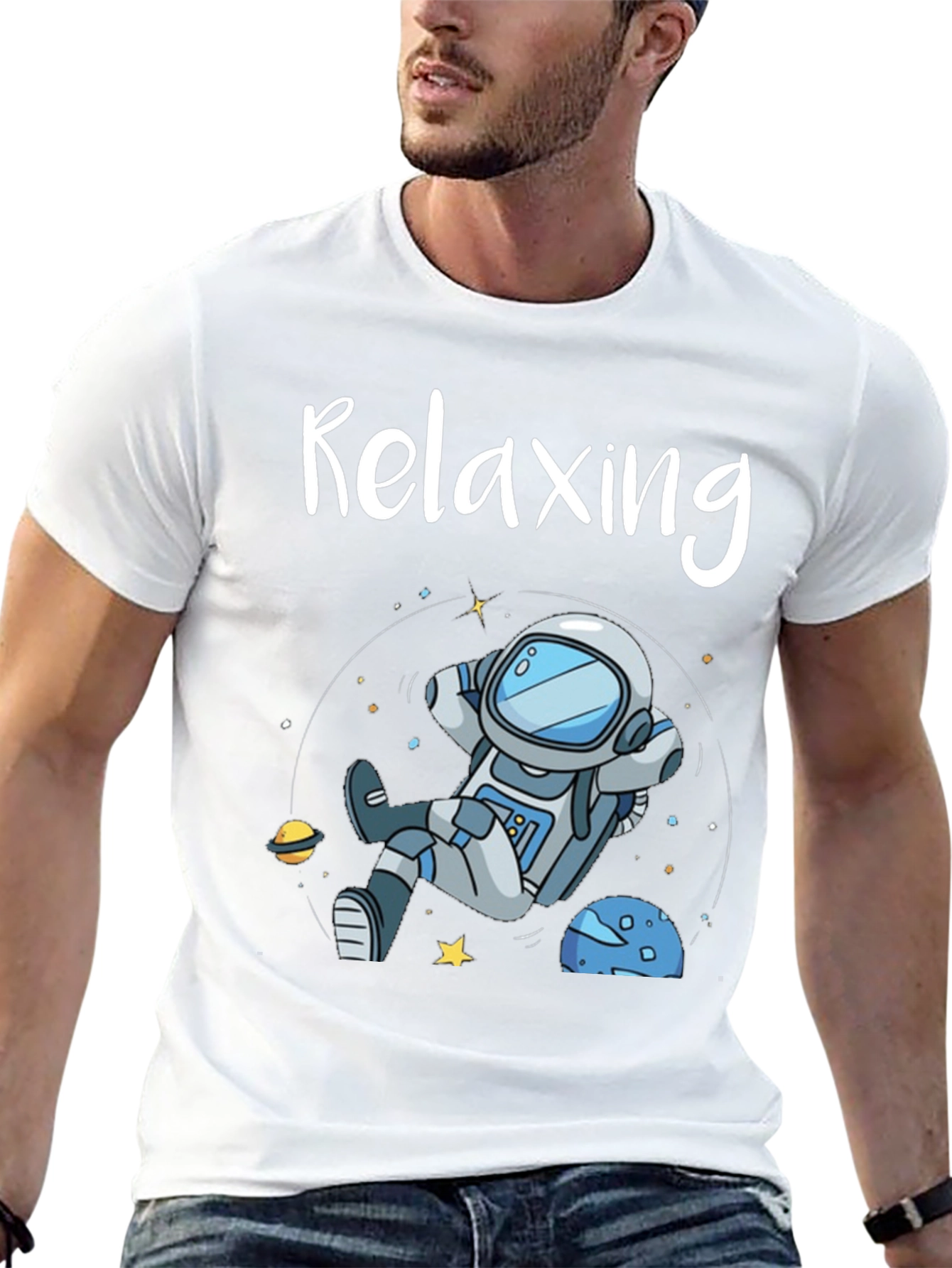 Black Relaxing Astronaut Graphic T-Shirt view 13