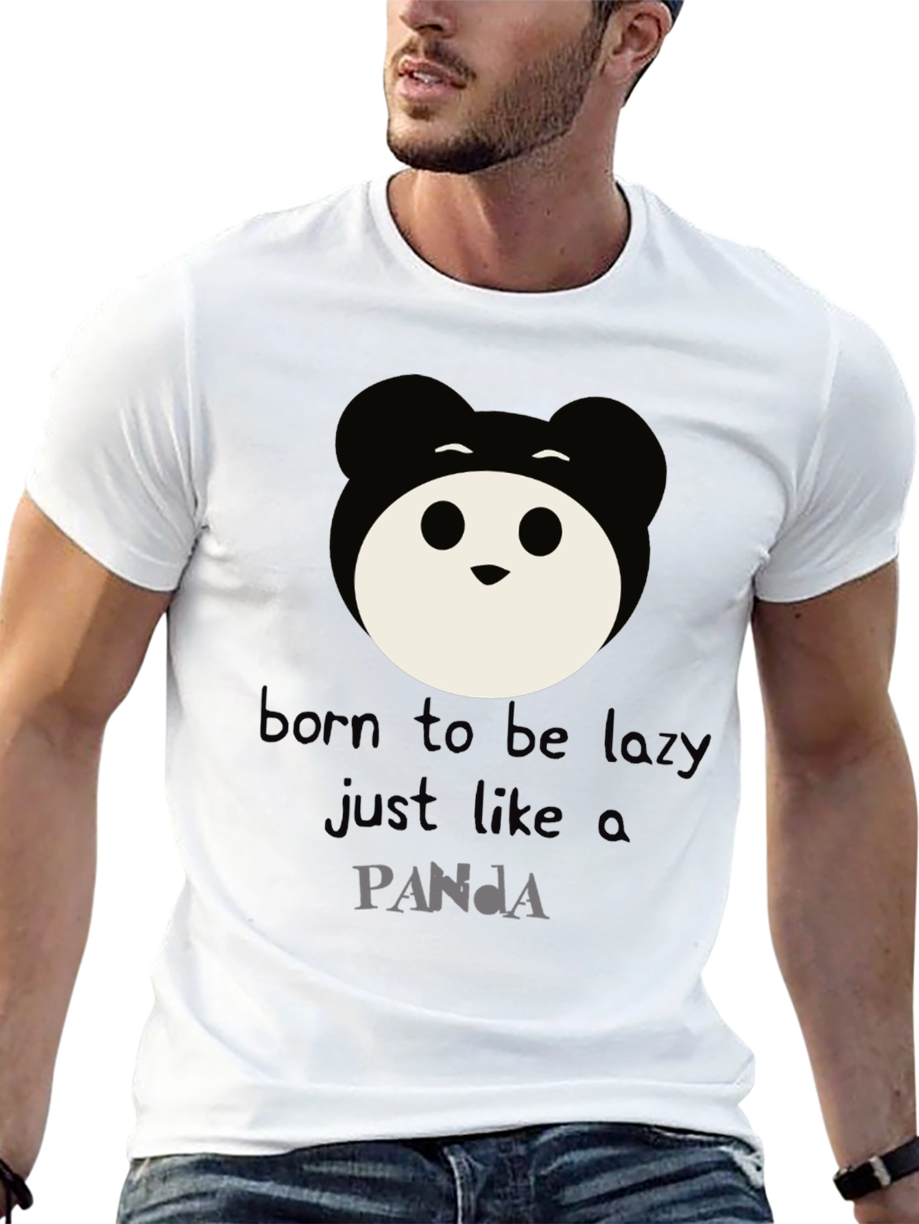 Black Born to Be Lazy Panda Graphic Tee view 13