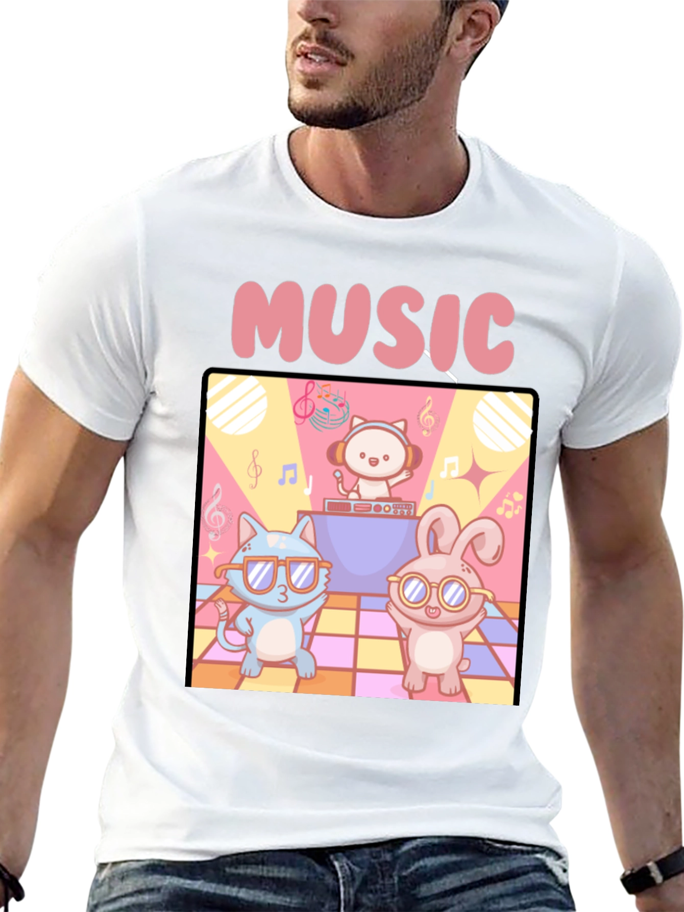 Black Music Cats and Bunny DJ T-Shirt view 13