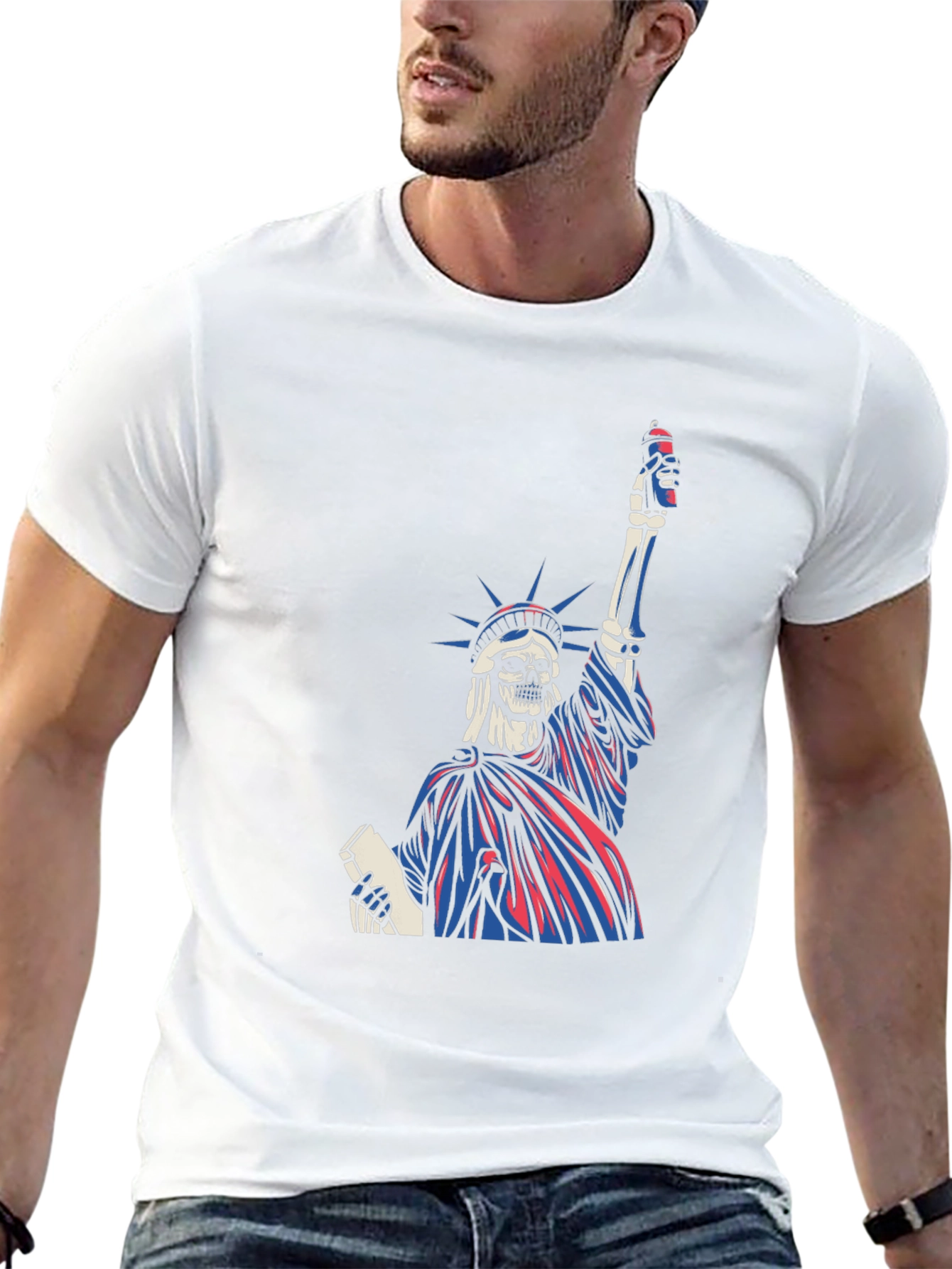 Black Statue of Liberty Skeleton Graphic T-Shirt view 13