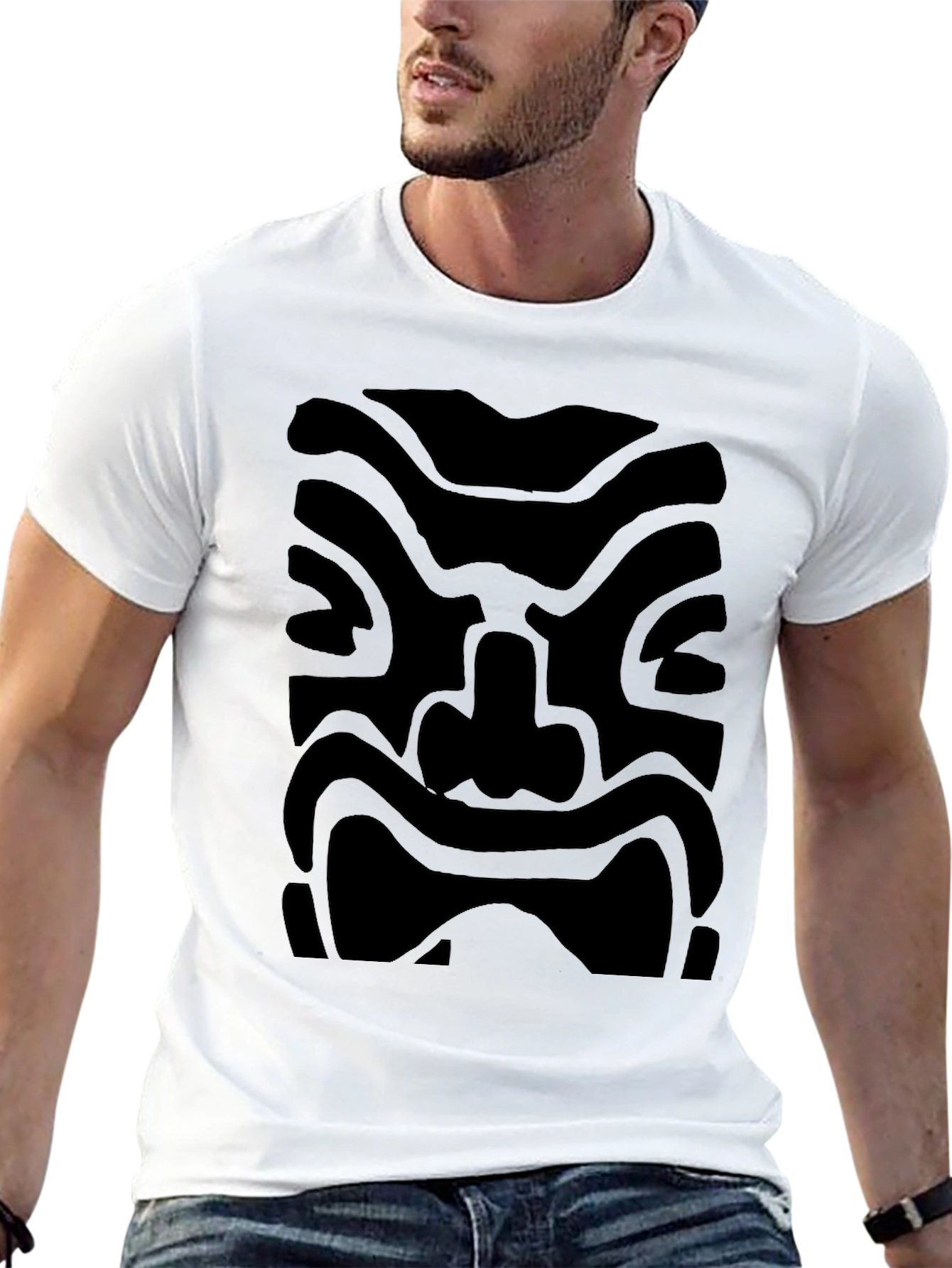 Black Abstract Face Graphic Black T-Shirt view 13