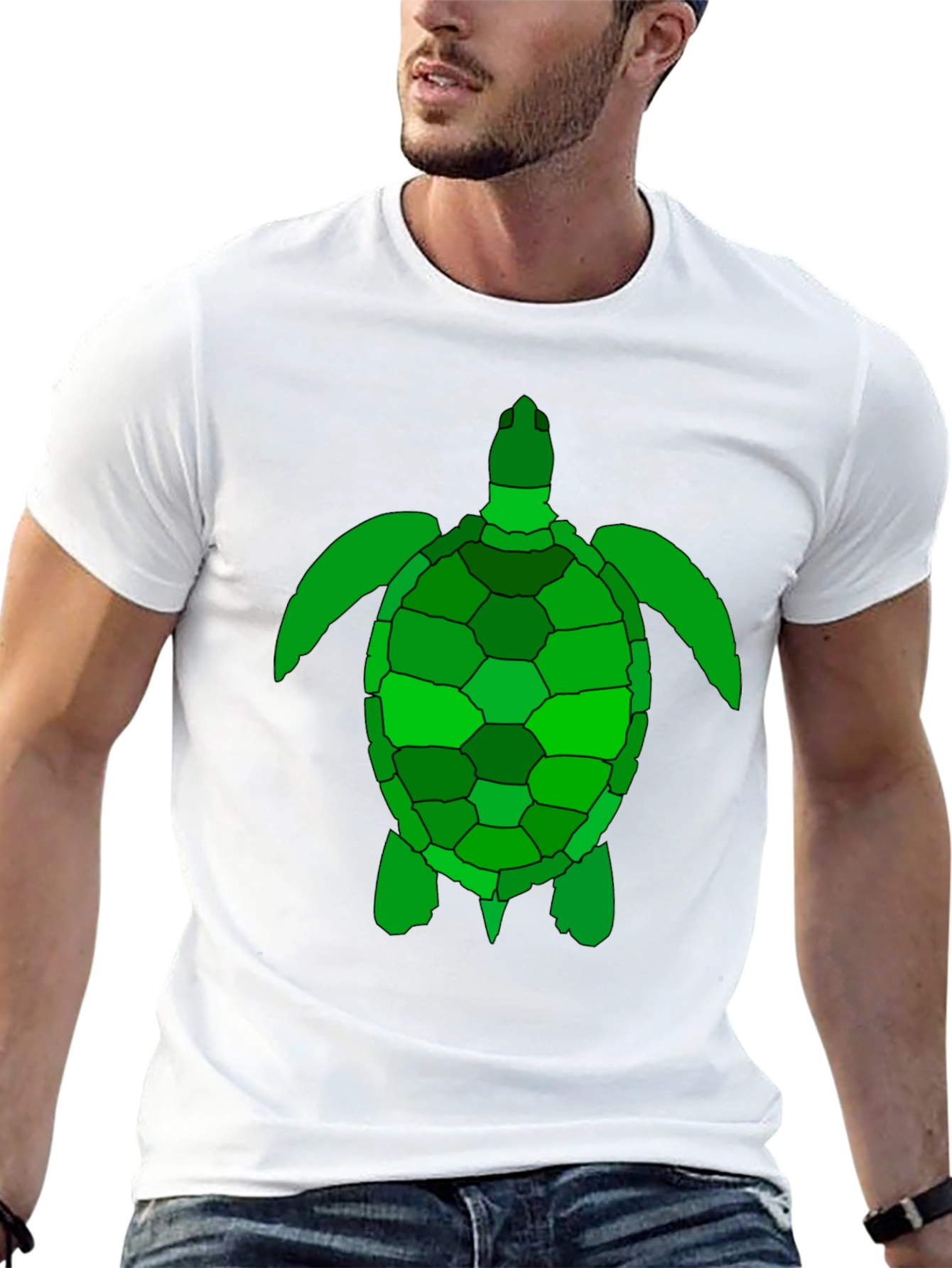 Black Green Sea Turtle Graphic Tee - Black Cotton T-Shirt view 13