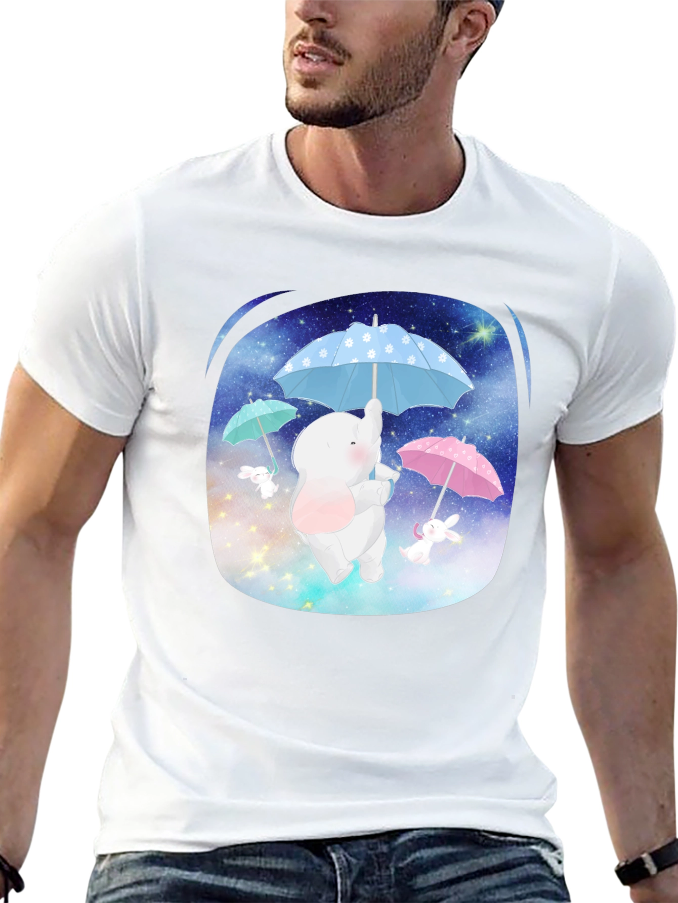Black Cute Elephant & Bunny Tee - Dreamy Design view 13