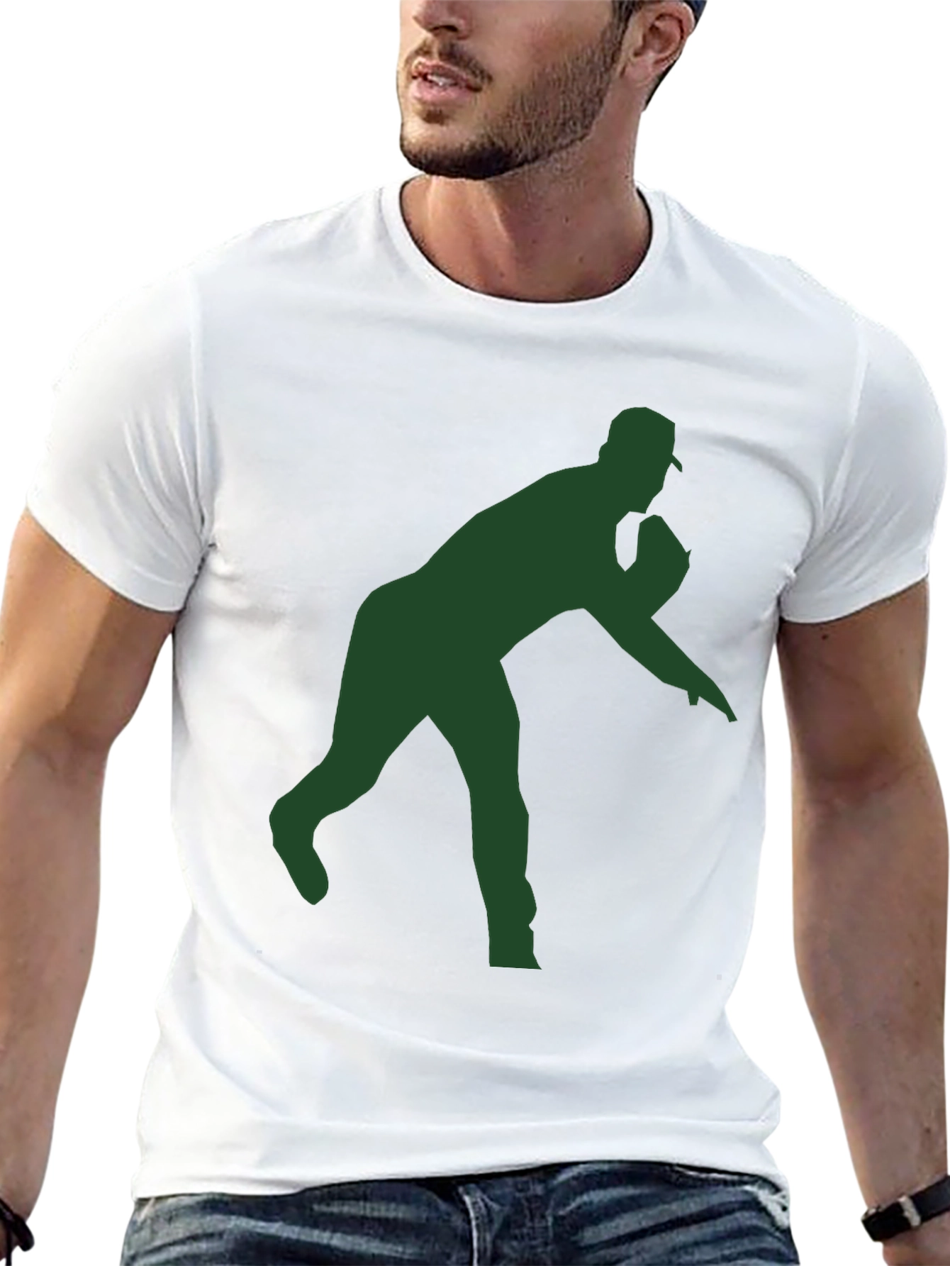 Black Baseball Pitcher Silhouette T-Shirt view 13