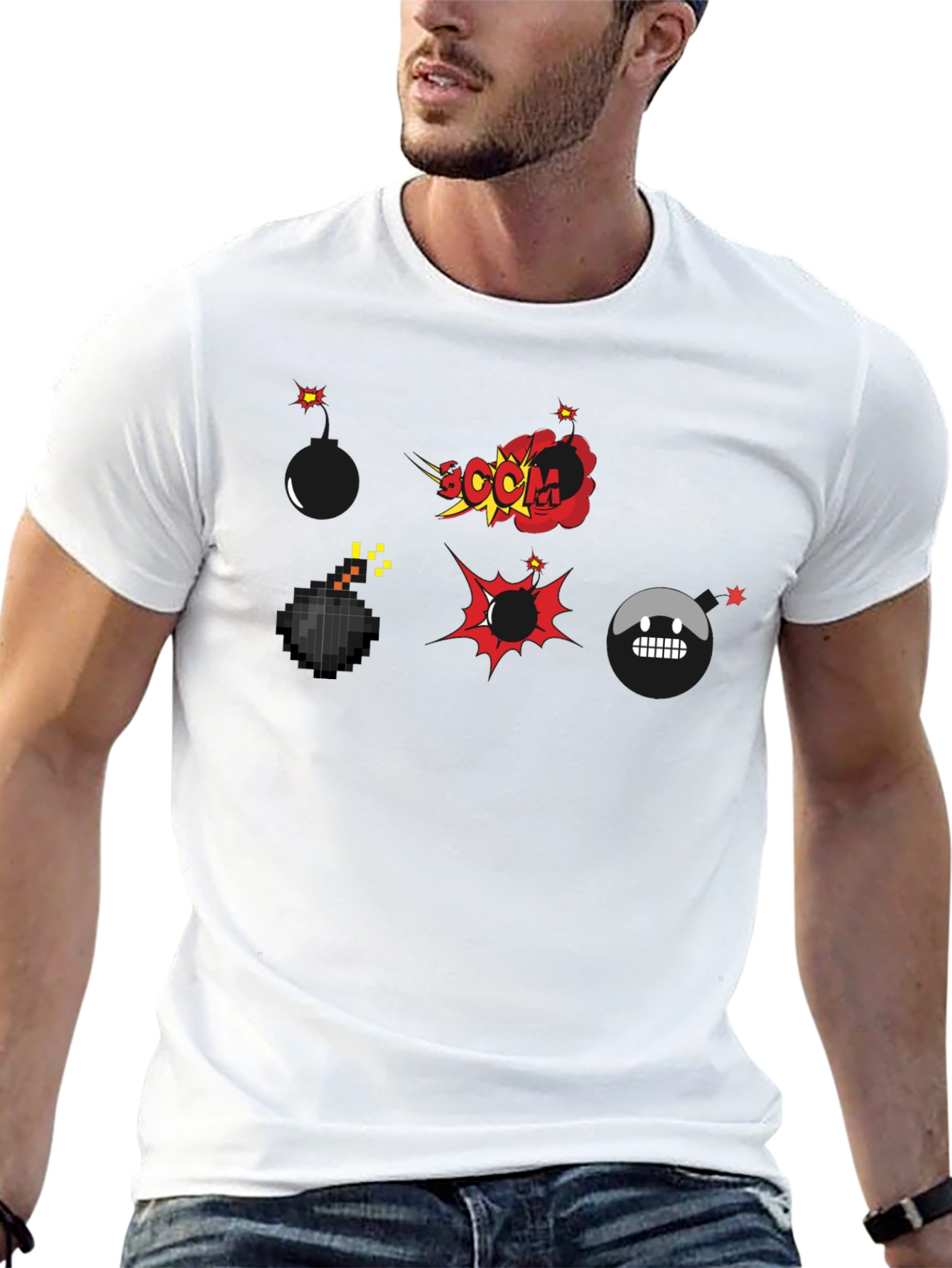 Black Cartoon Bomb Explosion Black T-Shirt view 13