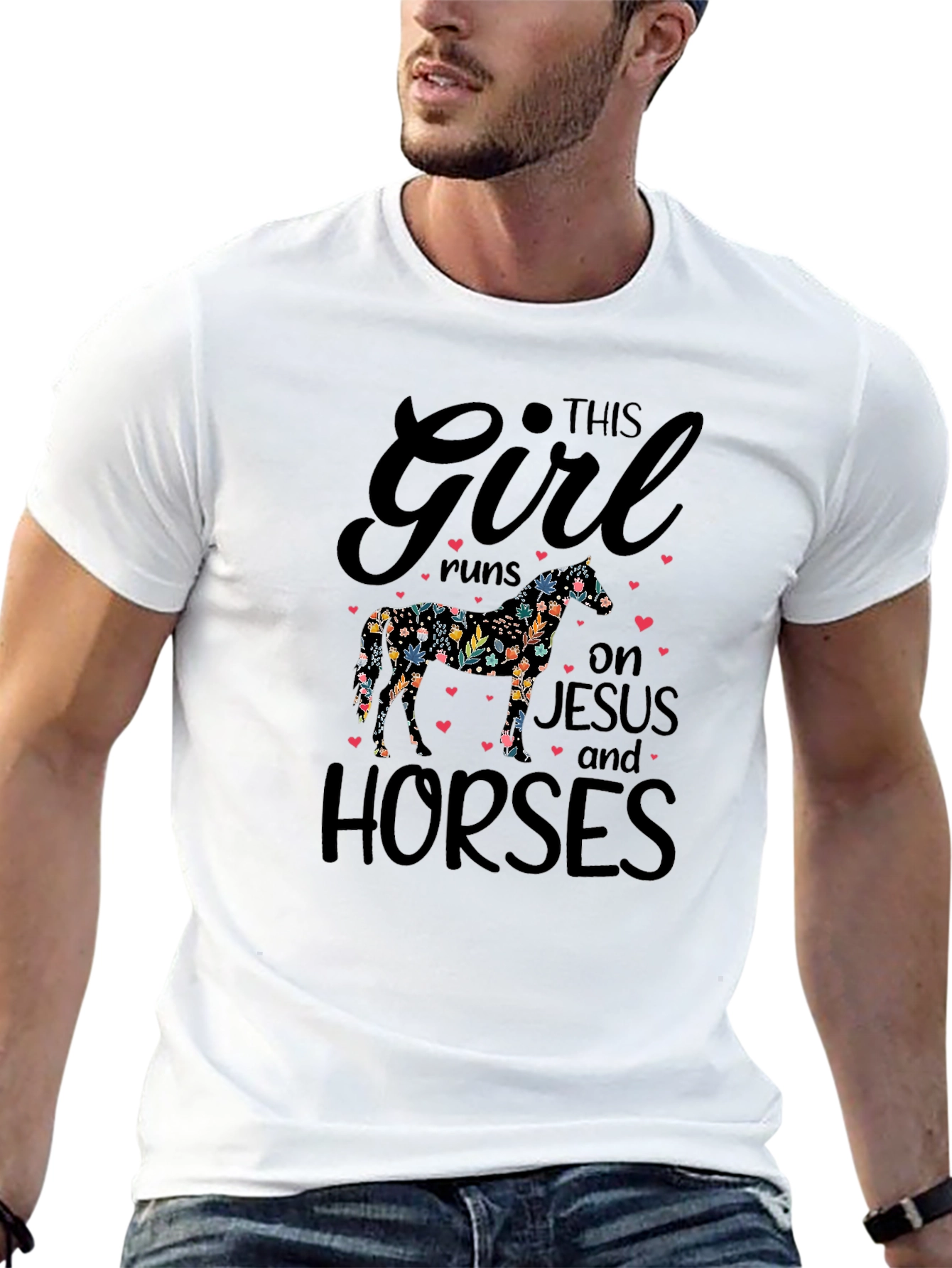 Black This Girl Runs on Jesus and Horses T-Shirt view 13