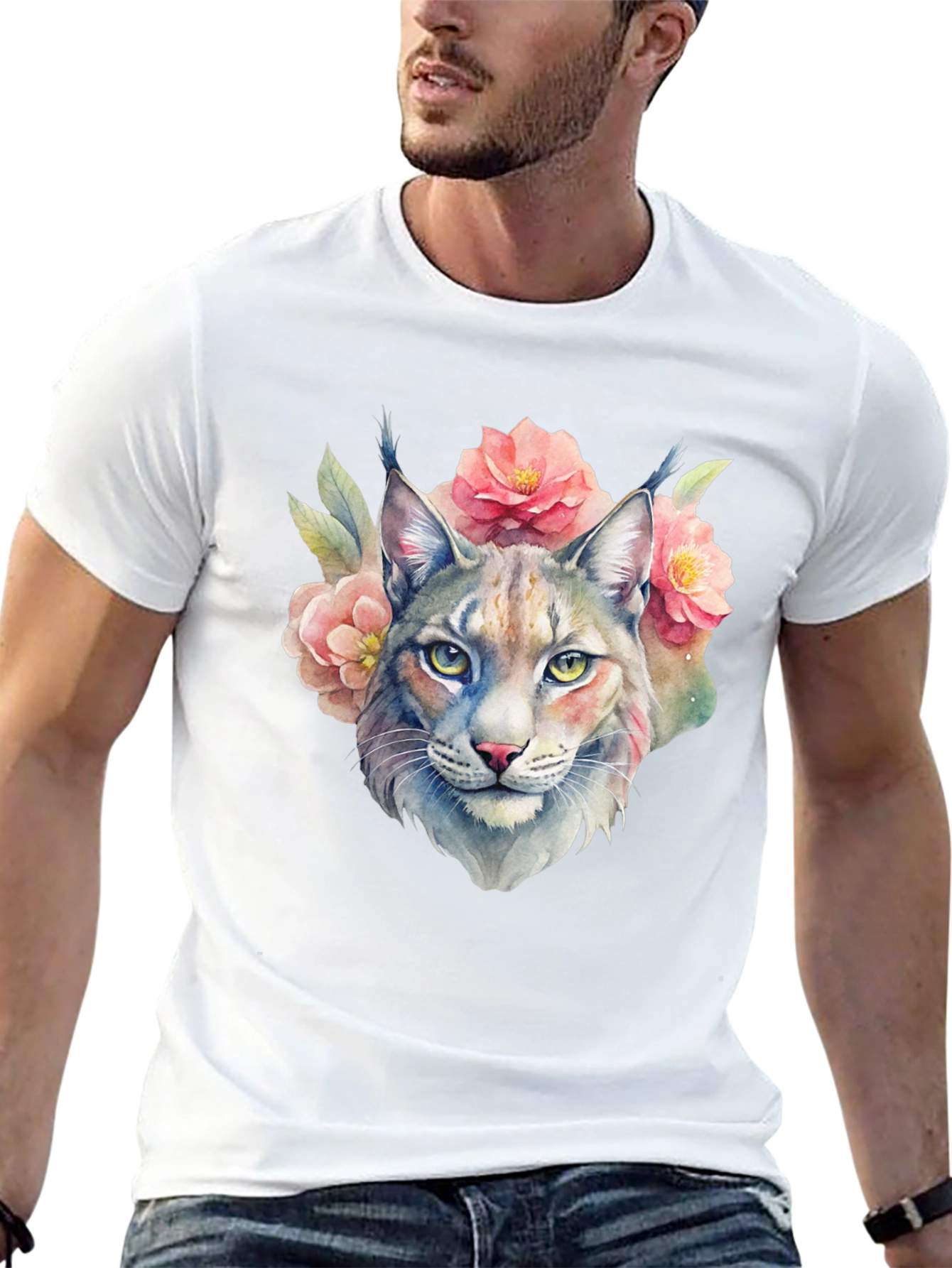 Lynx Floral T-Shirt - Watercolor Style - 13