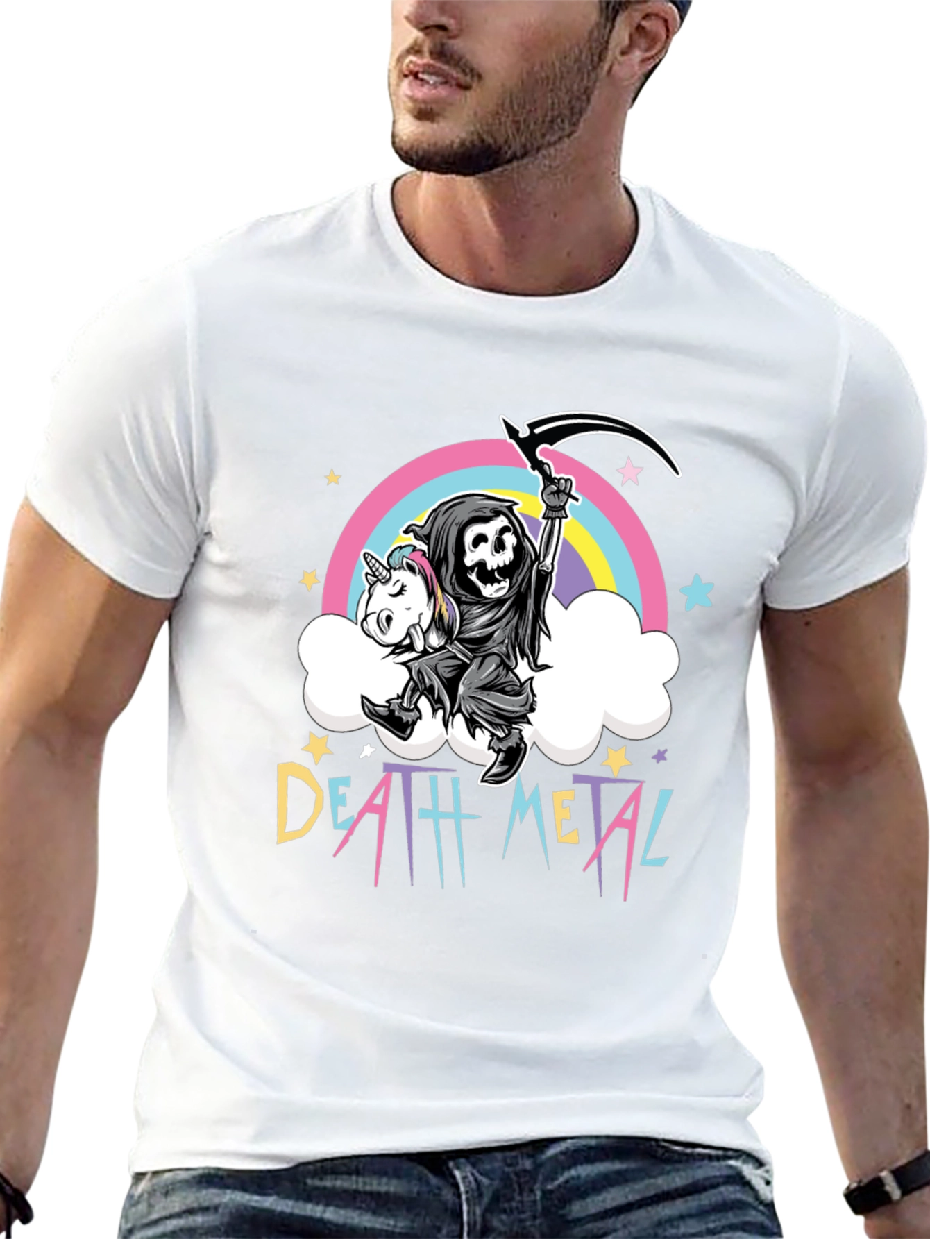 Black Death Metal Grim Reaper Unicorn T-Shirt view 13