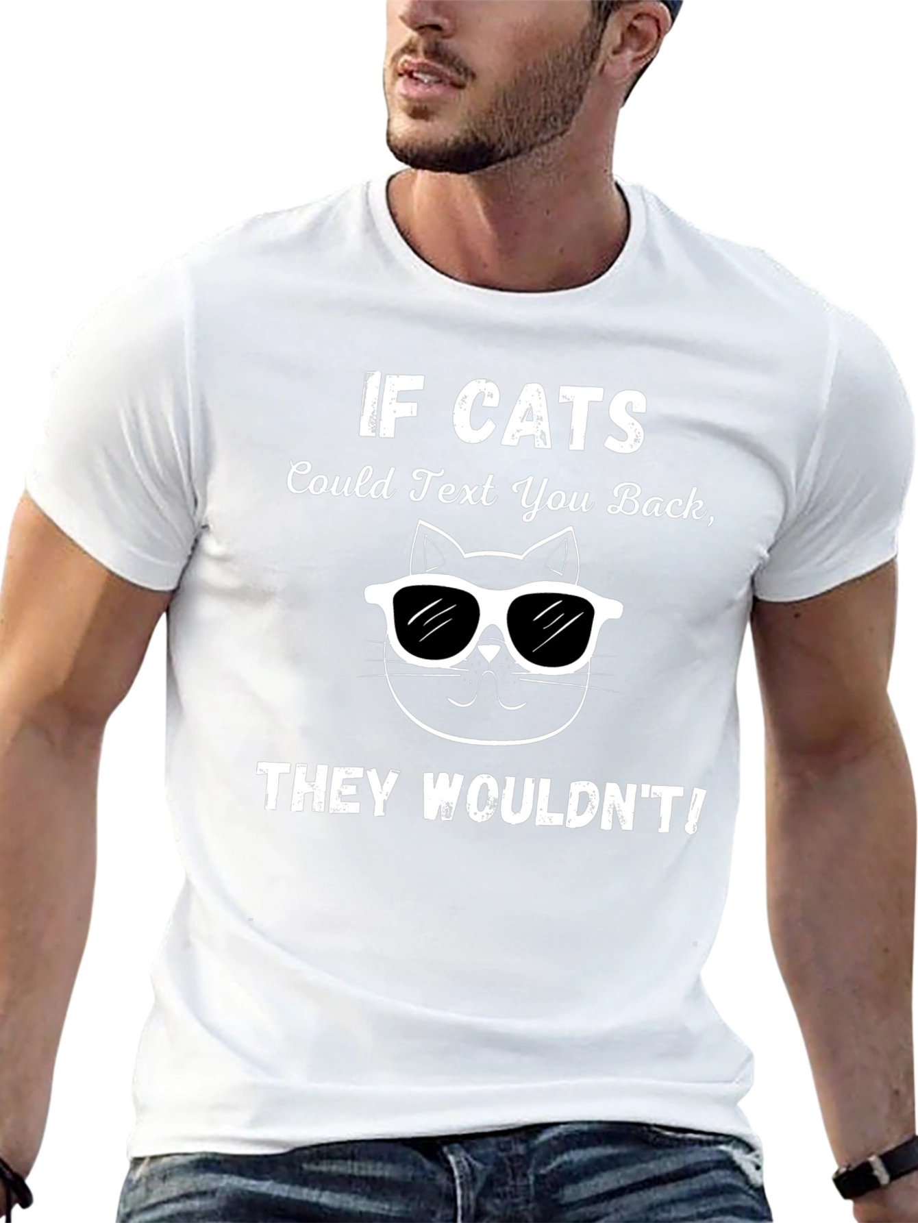 Black Funny "If Cats Could Text" Black T-Shirt view 13
