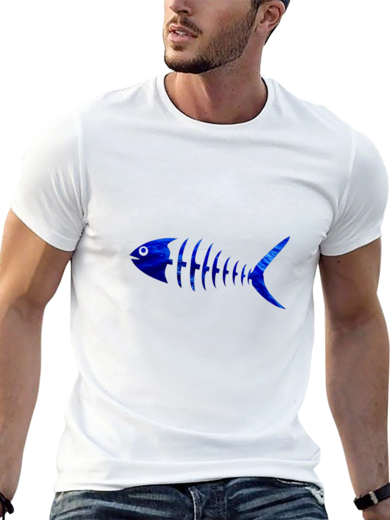 Black Cool Blue Fishbone Graphic Black T-Shirt view 13