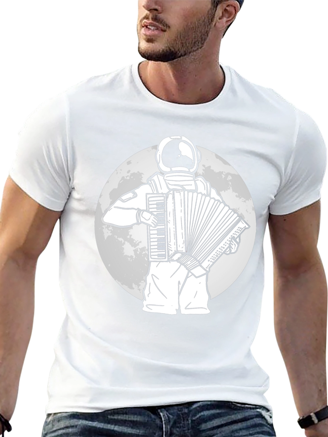 Black Astronaut Accordion Player Graphic Tee view 13
