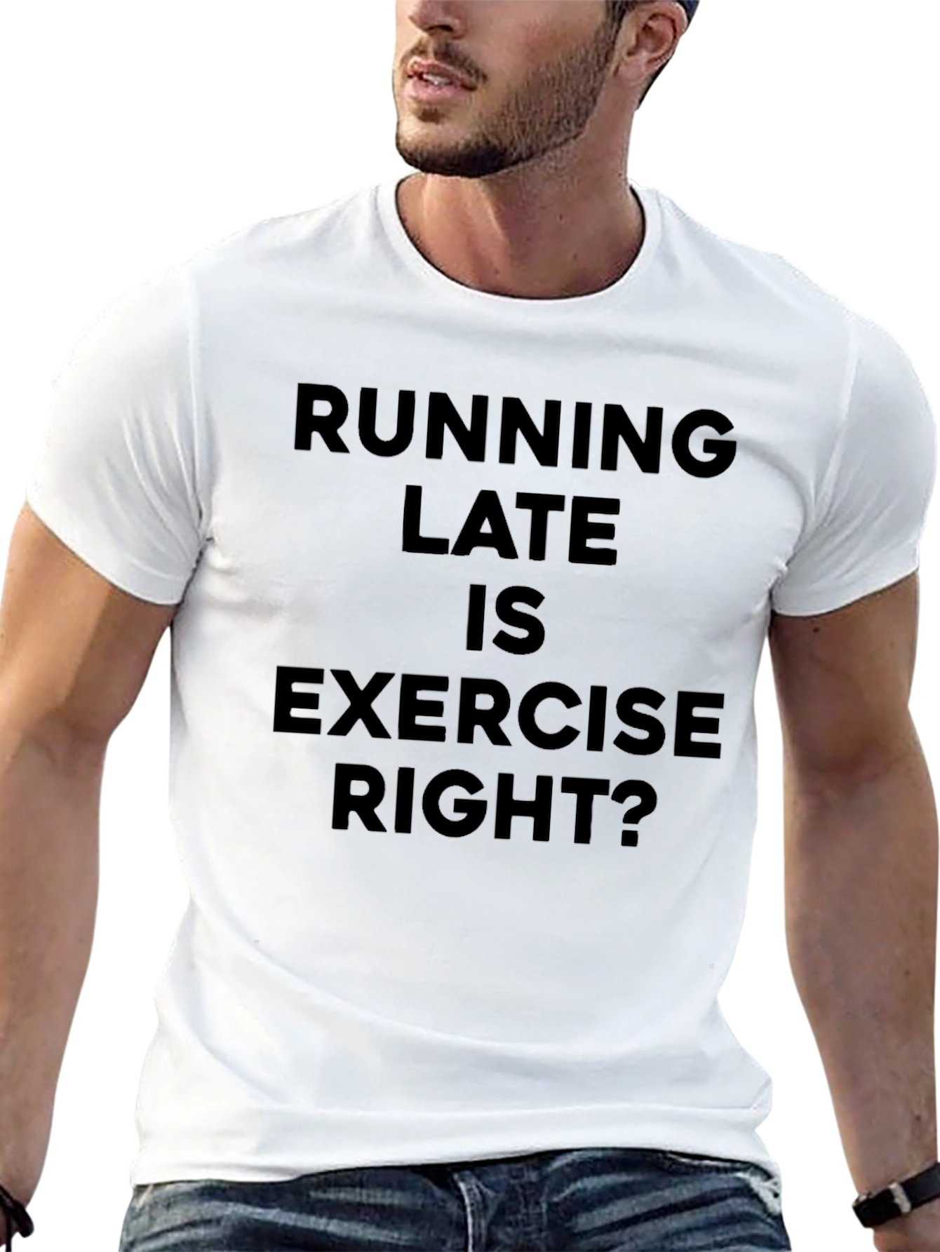 Black Running Late Exercise Funny Black T-Shirt view 13