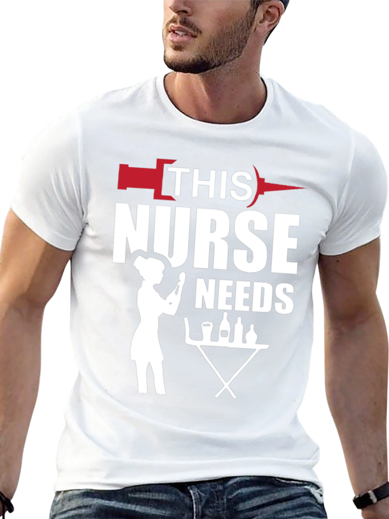 Black Humorous Nurse Needs Wine T-Shirt - Black view 13