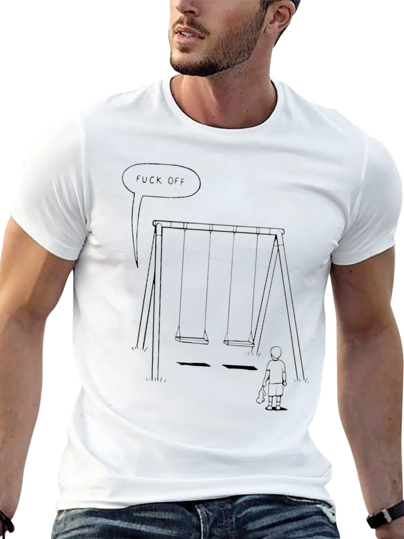 Black Dark Humor Graphic Tee - Playground 'Fuck Off' Print view 13