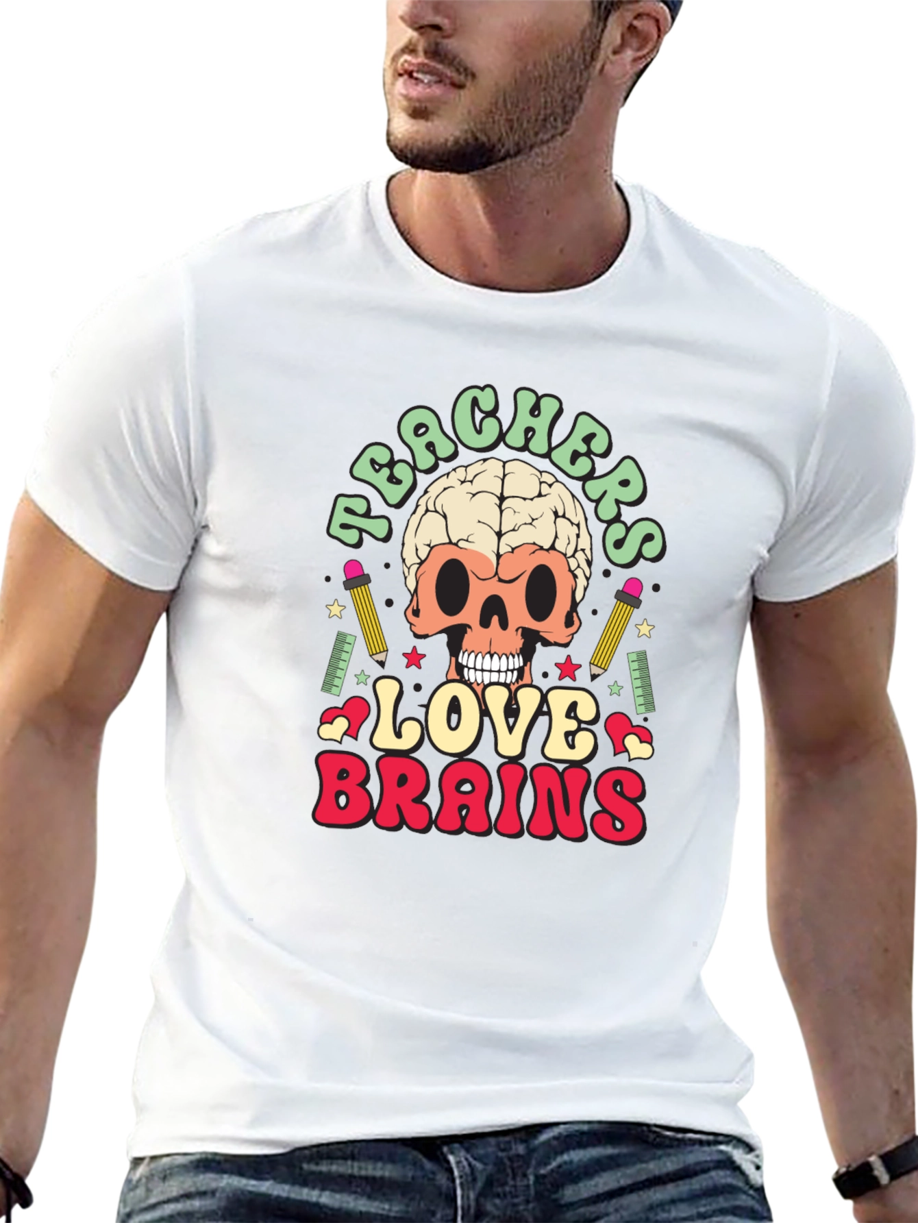 Black Teachers Love Brains Graphic Tee - Funny Skull T-Shirt view 13
