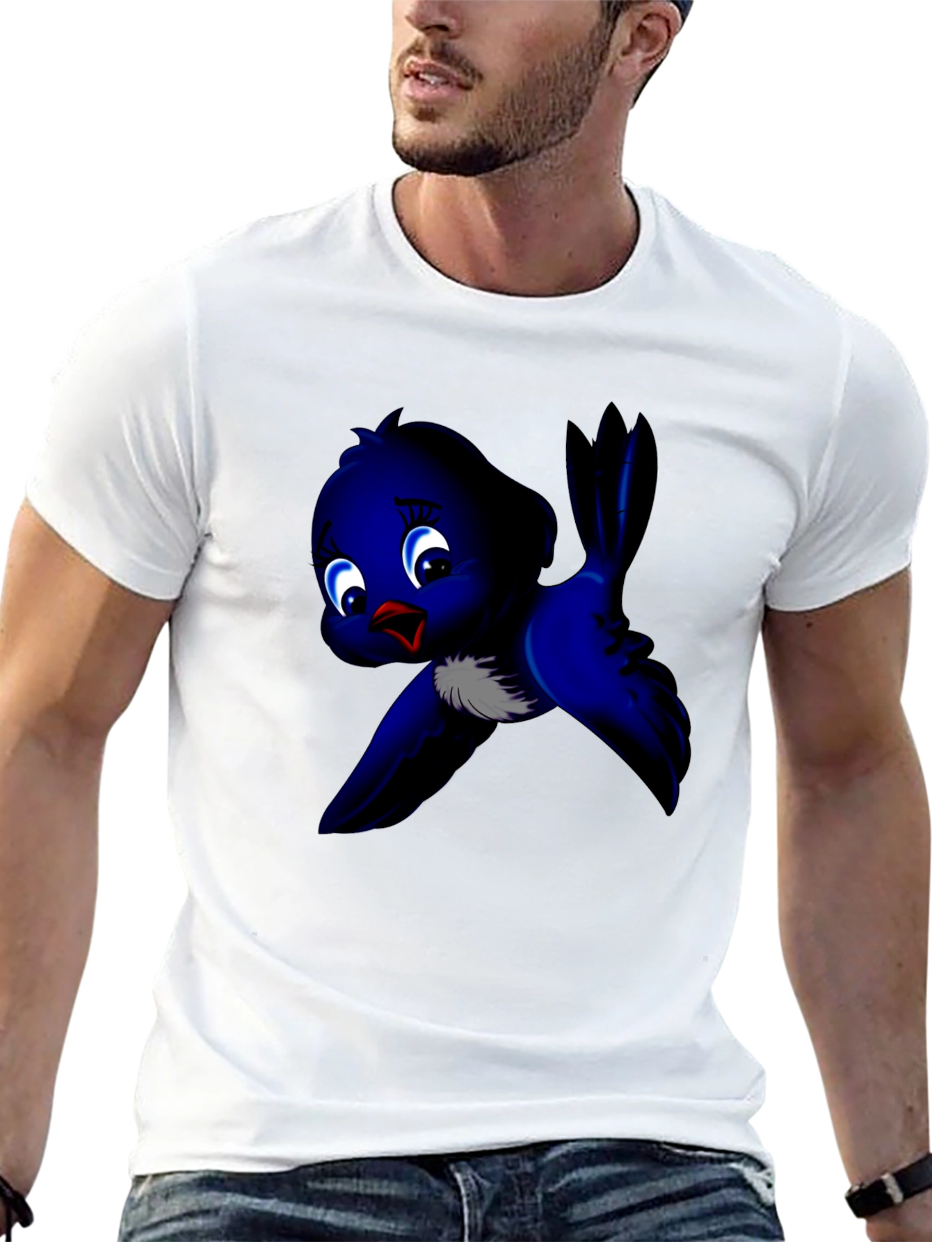 Black Cute Blue Bird Graphic Tee - Soft Cotton view 13