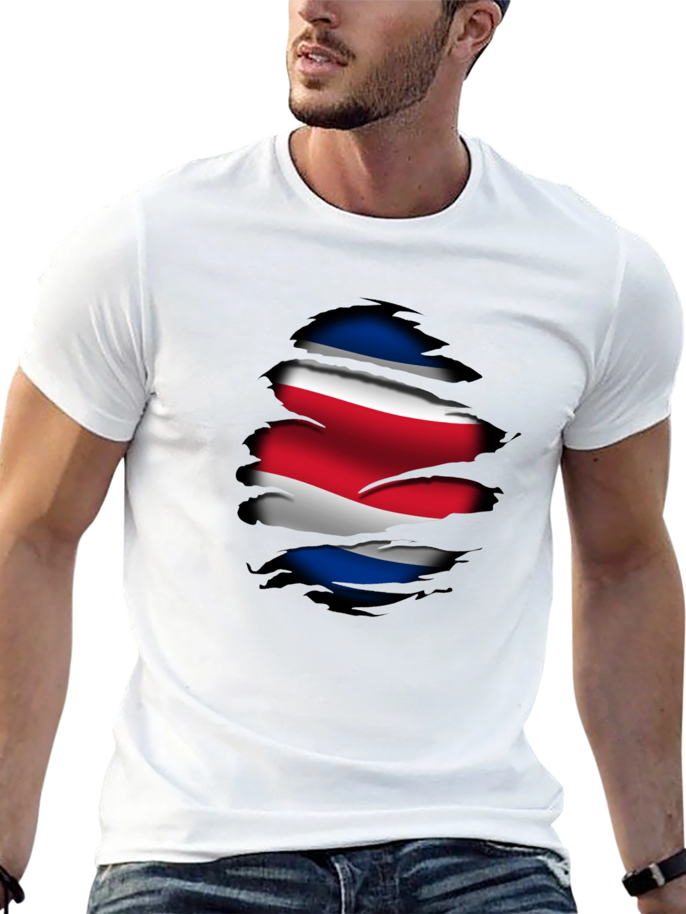 Costa Rica Flag Ripped Black T-Shirt - 13