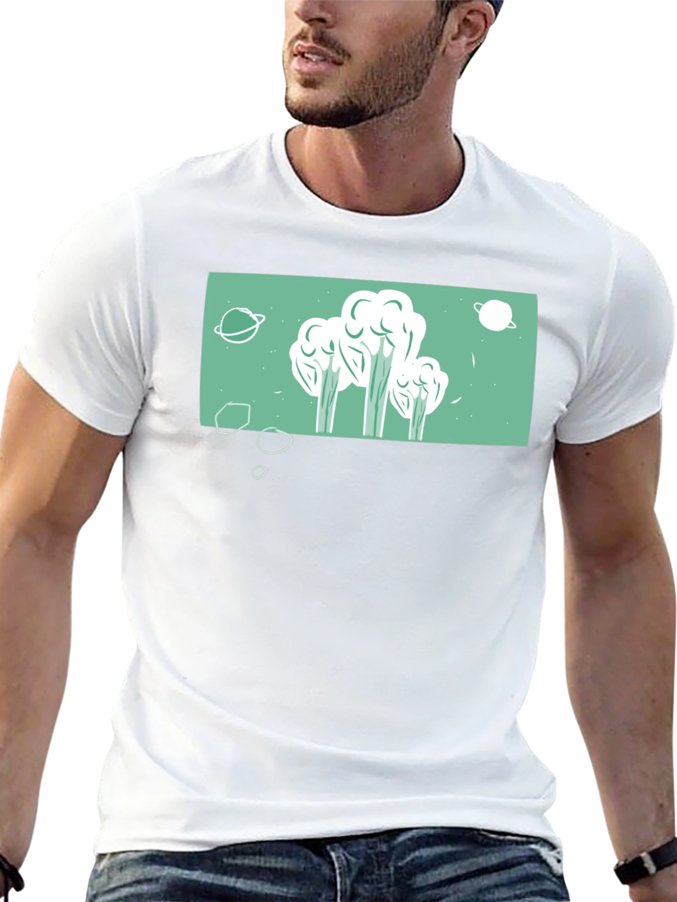Black Space Broccoli T-Shirt - Quirky Graphic Tee view 13