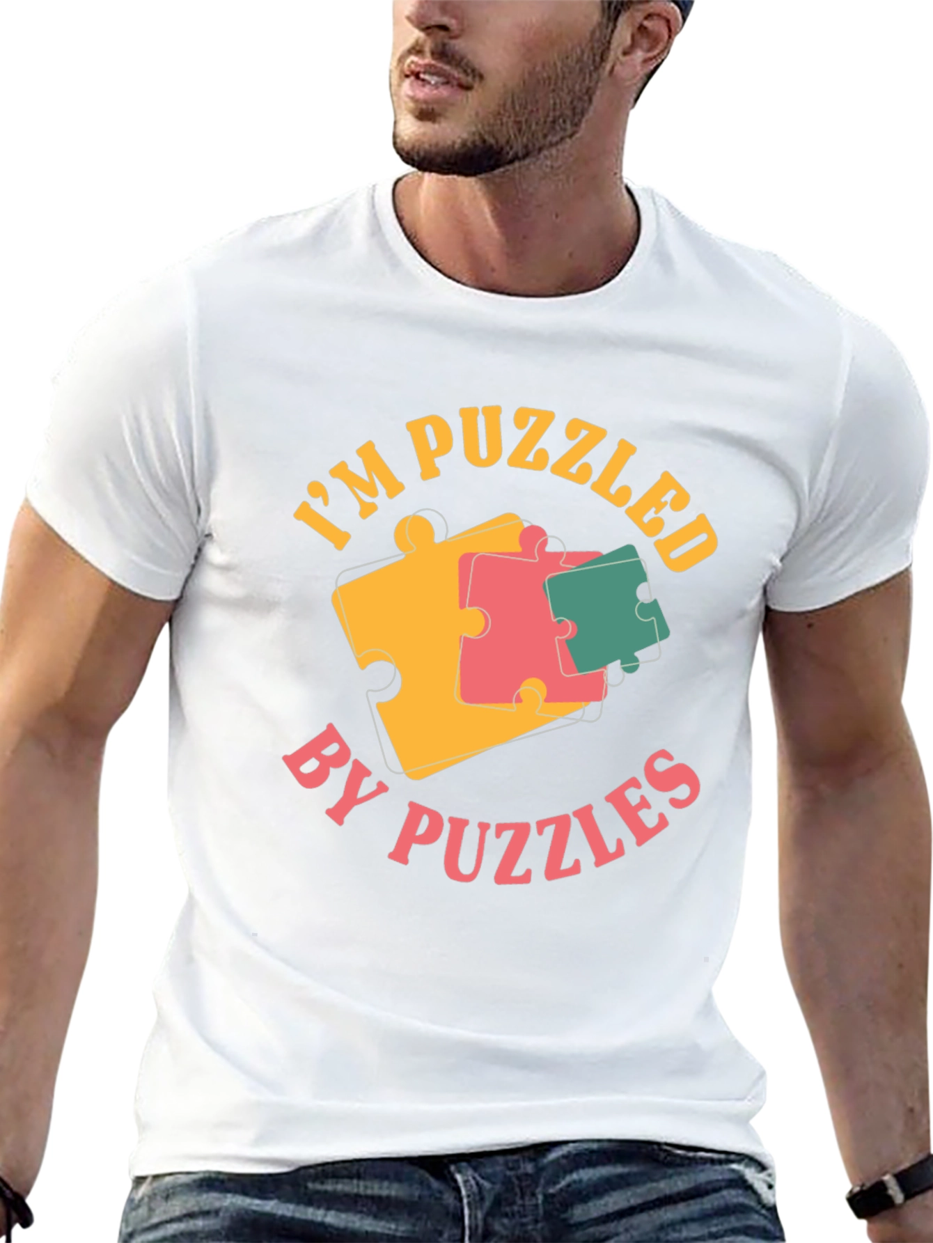 Black Puzzled by Puzzles Black Graphic Tee Shirt view 13