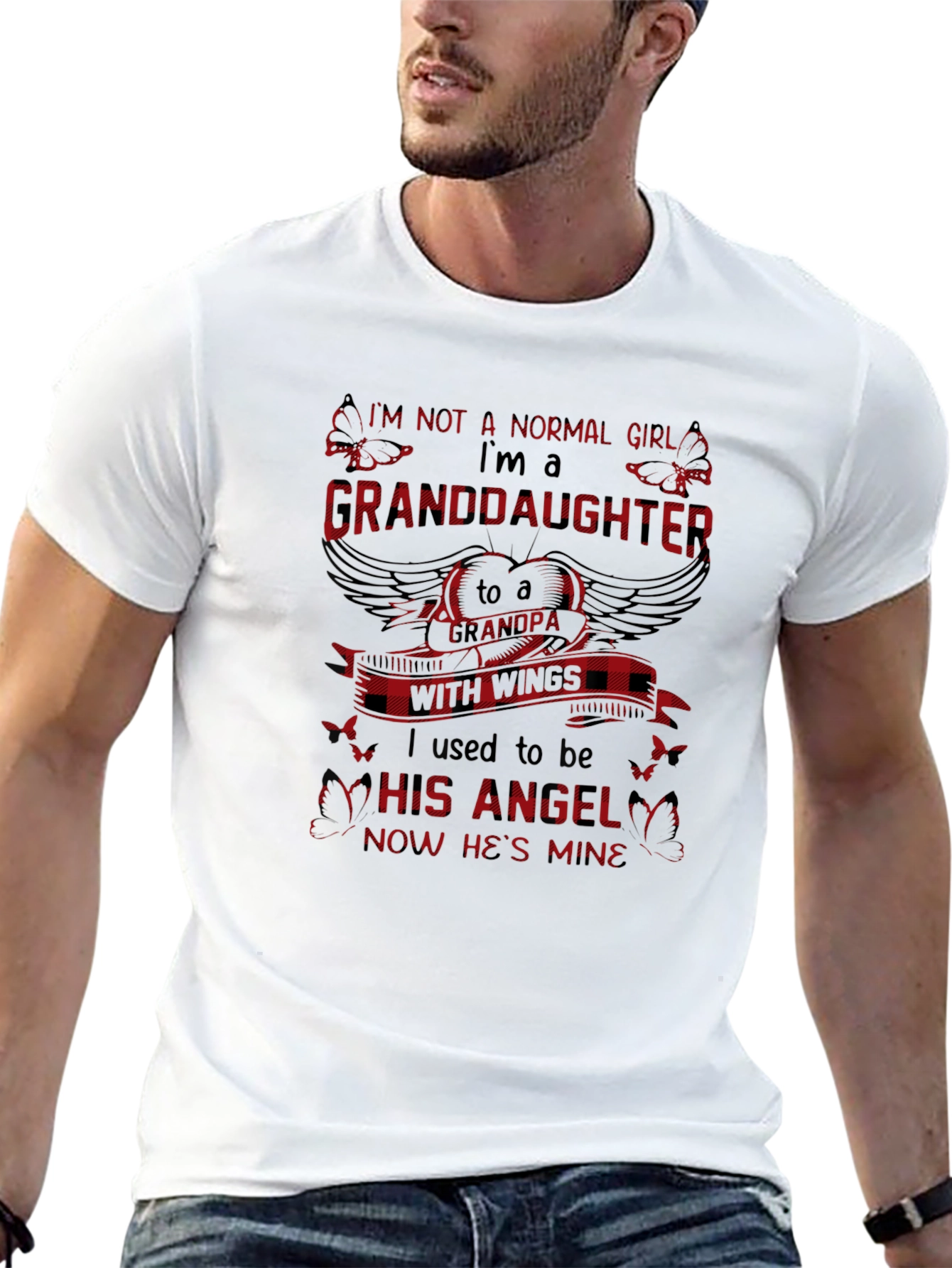 Black Granddaughter Grandpa Angel Wings Graphic Tee view 13