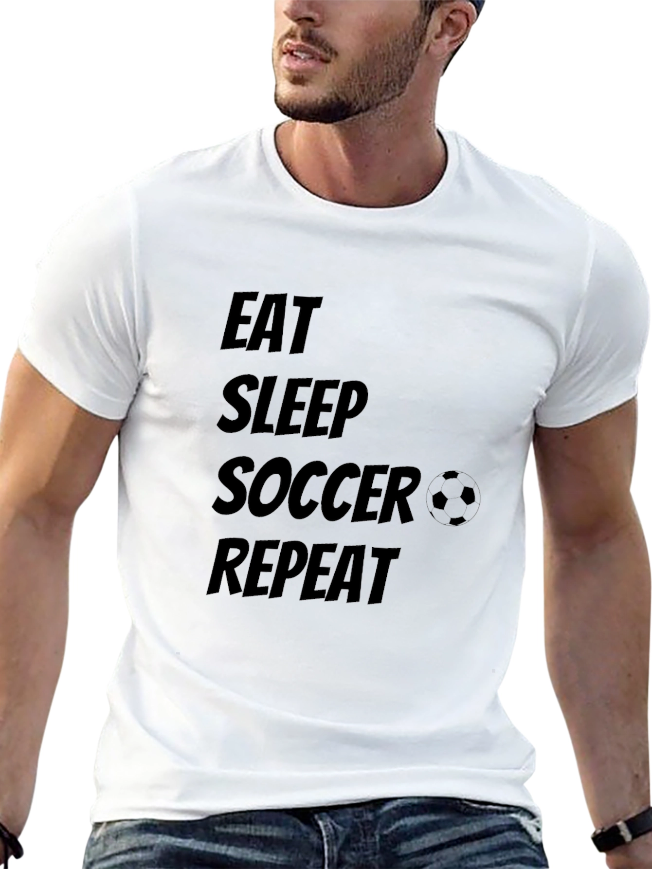 Black Eat Sleep Soccer Repeat Graphic Tee view 13