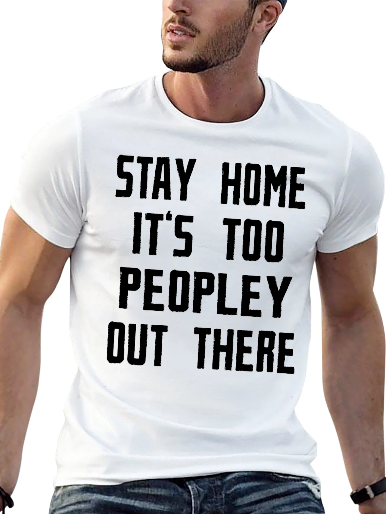 Black Stay Home It's Too Peopley T-Shirt view 13