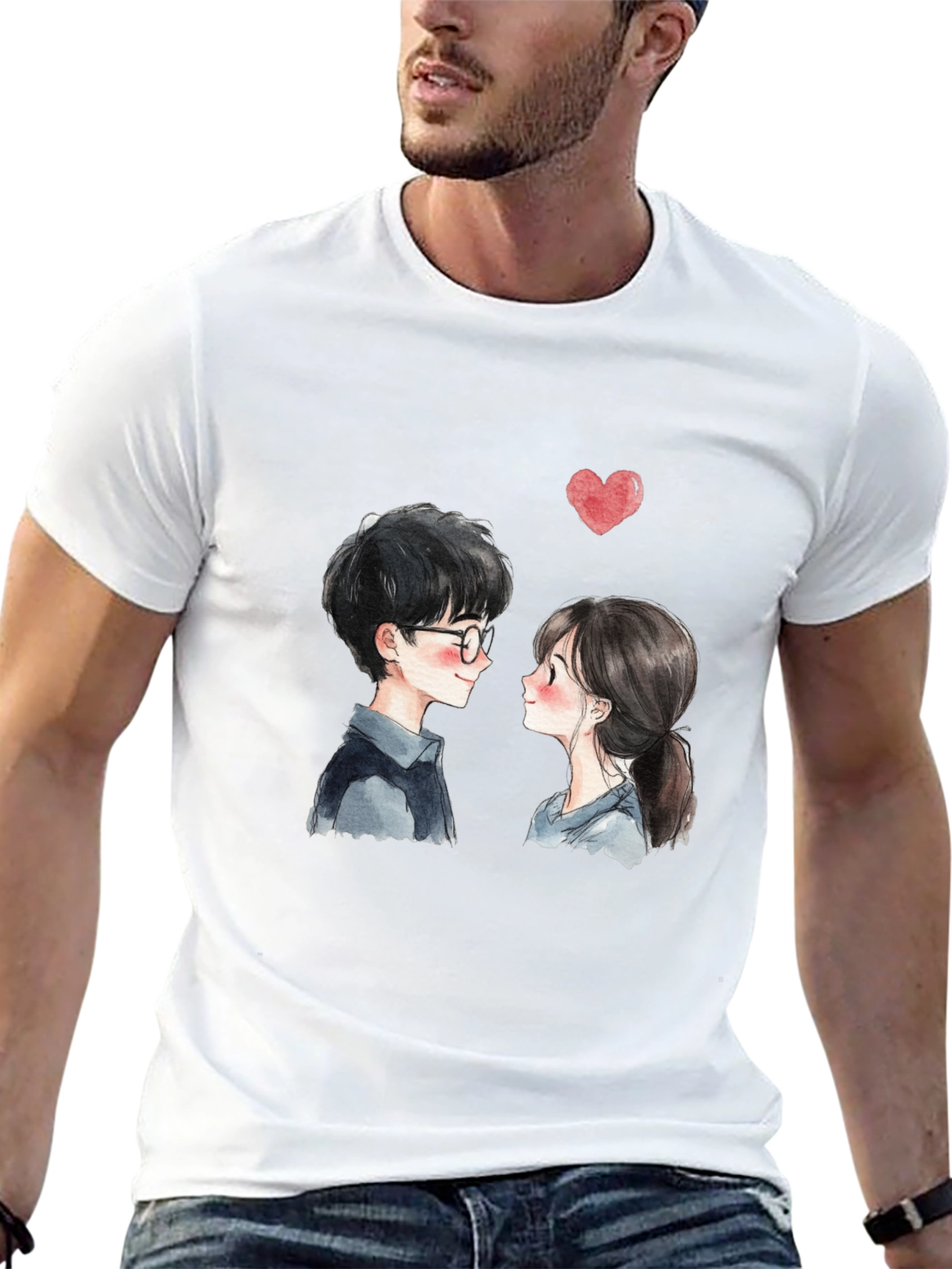 Black Cute Couple Graphic Tee - Black Casual T-Shirt view 13
