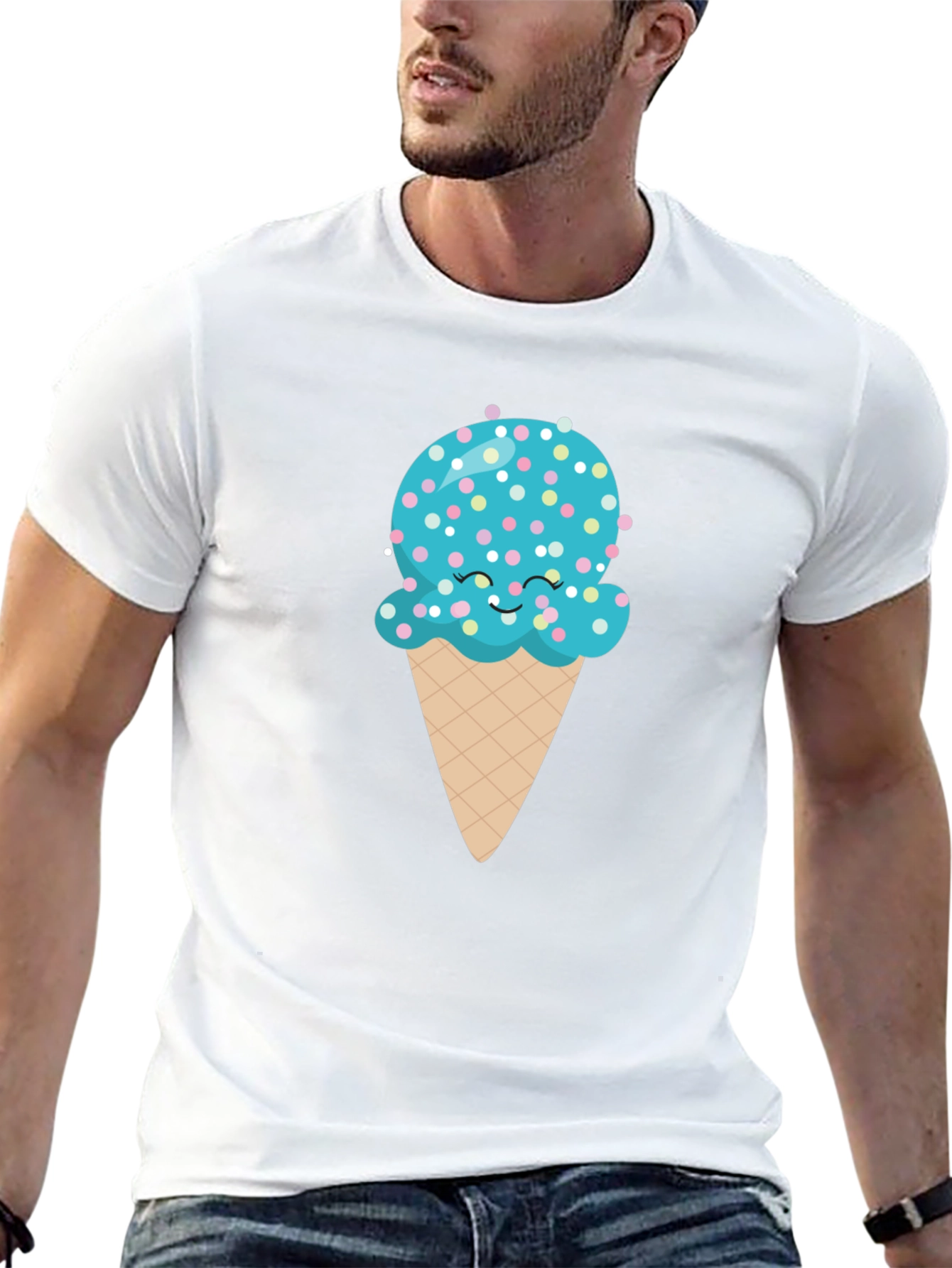 Black Cute Ice Cream Cone Graphic Tee - Black T-Shirt view 13
