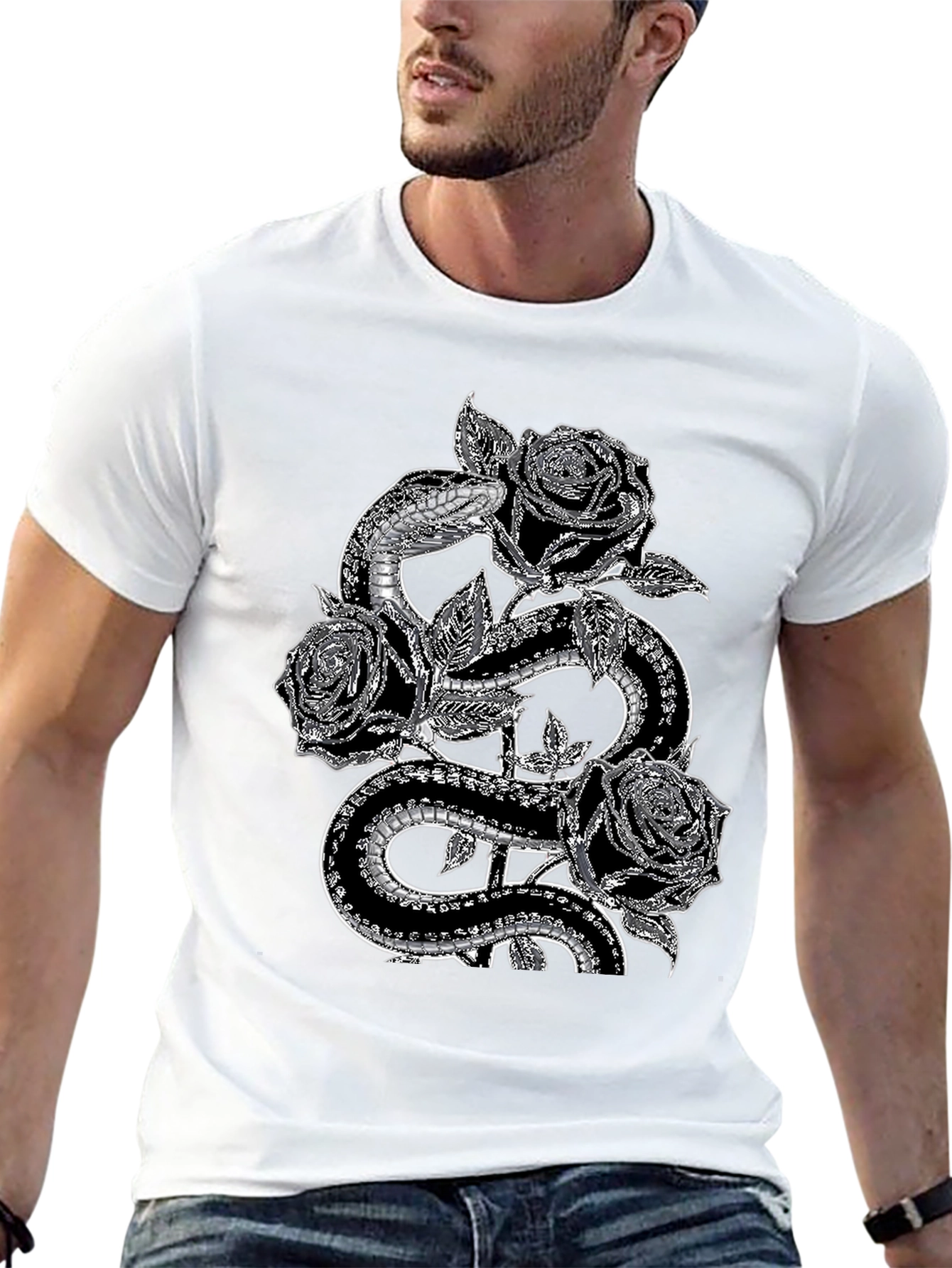 Black Snake & Roses Graphic Tee - Stylish Black T-Shirt view 13