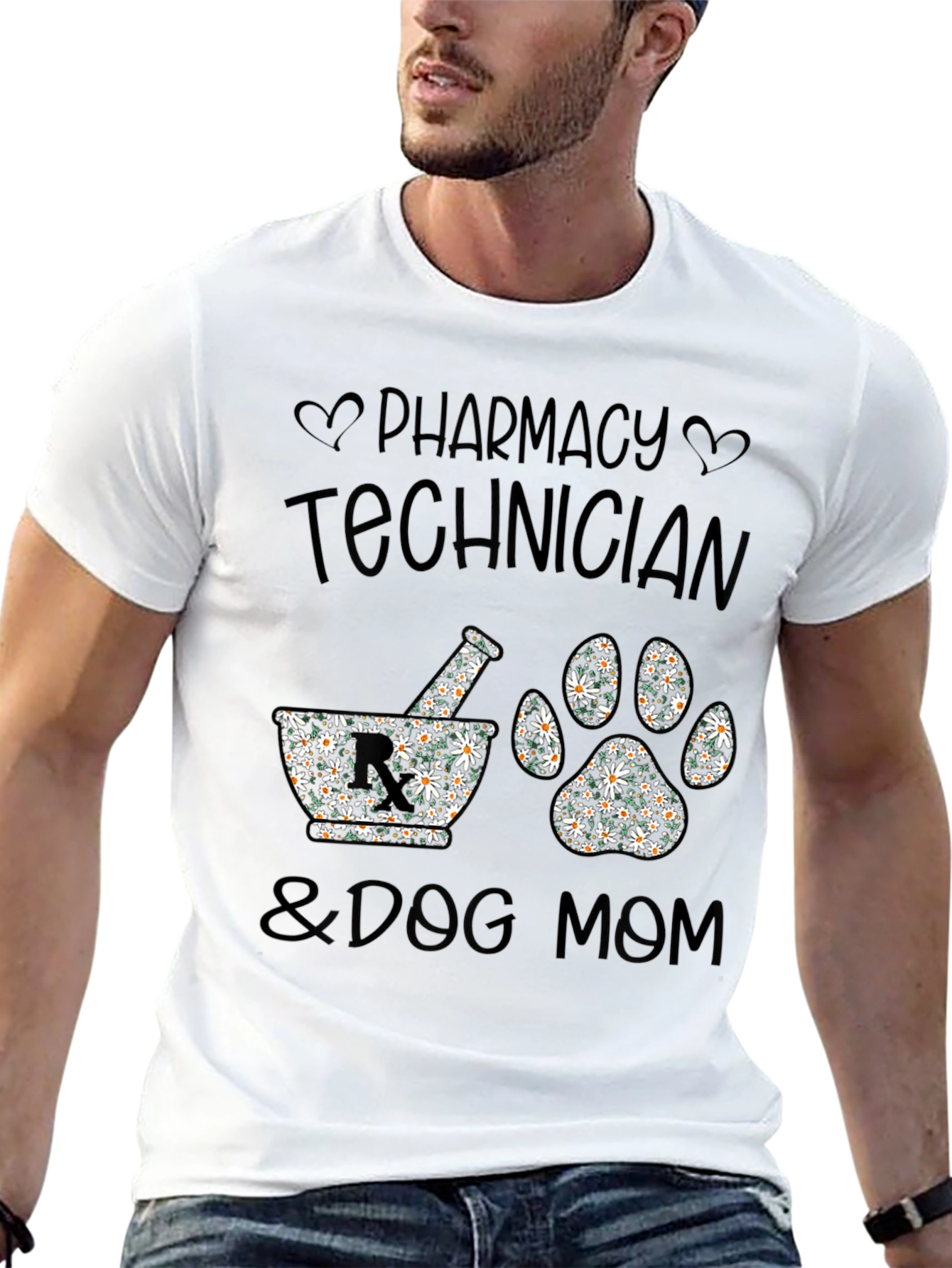 Black Pharmacy Tech & Dog Mom Floral Print T-Shirt view 13