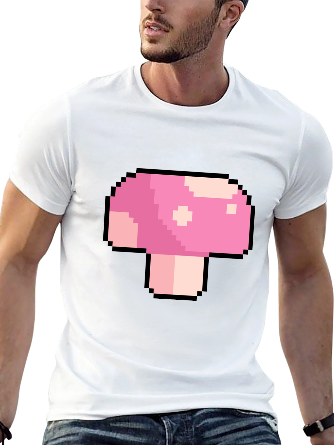 Black Pixel Mushroom Graphic T-Shirt - Retro Gaming Tee view 13