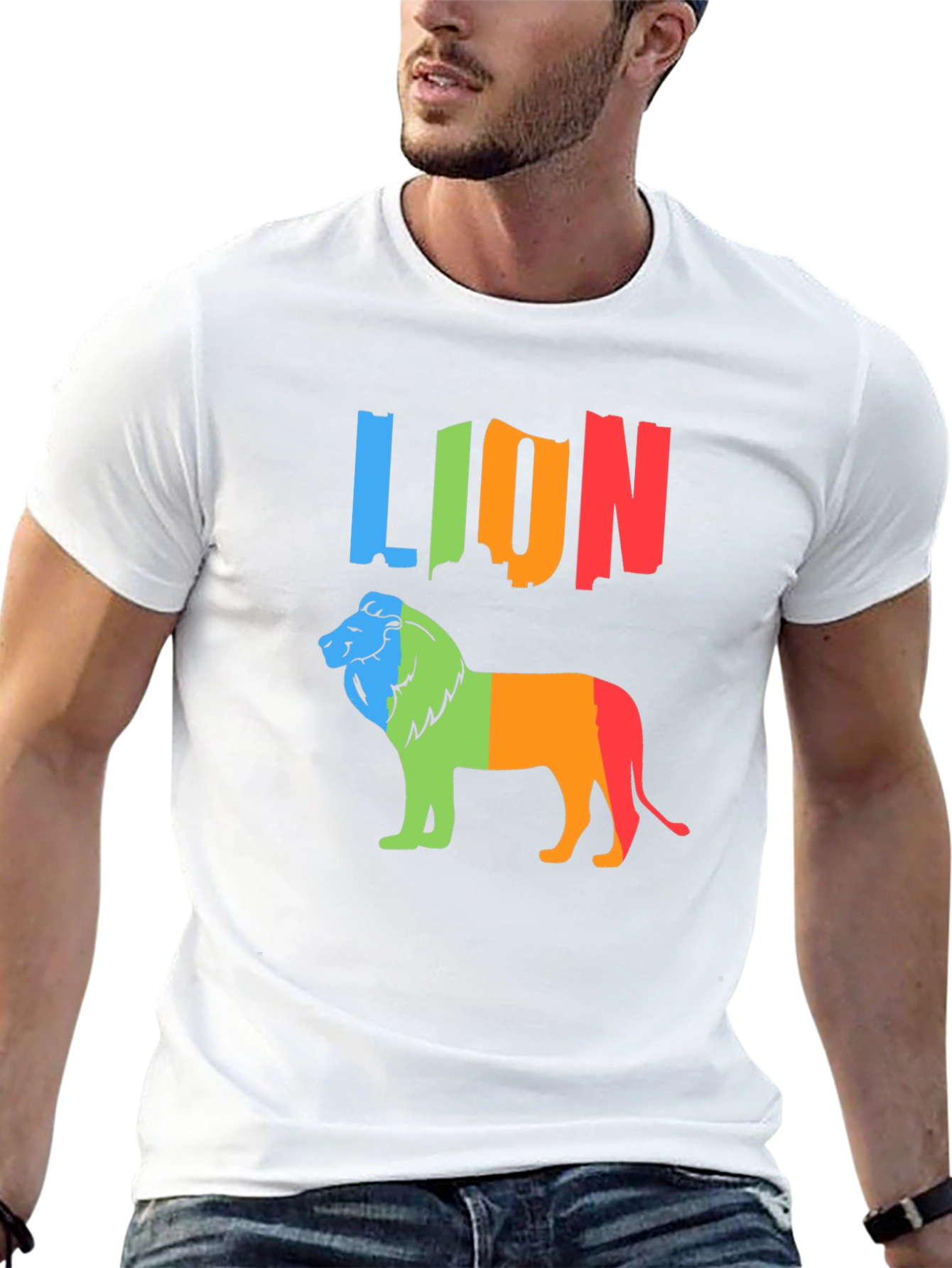 Black Colorful Lion Graphic Tee - Black Crewneck T-Shirt view 13