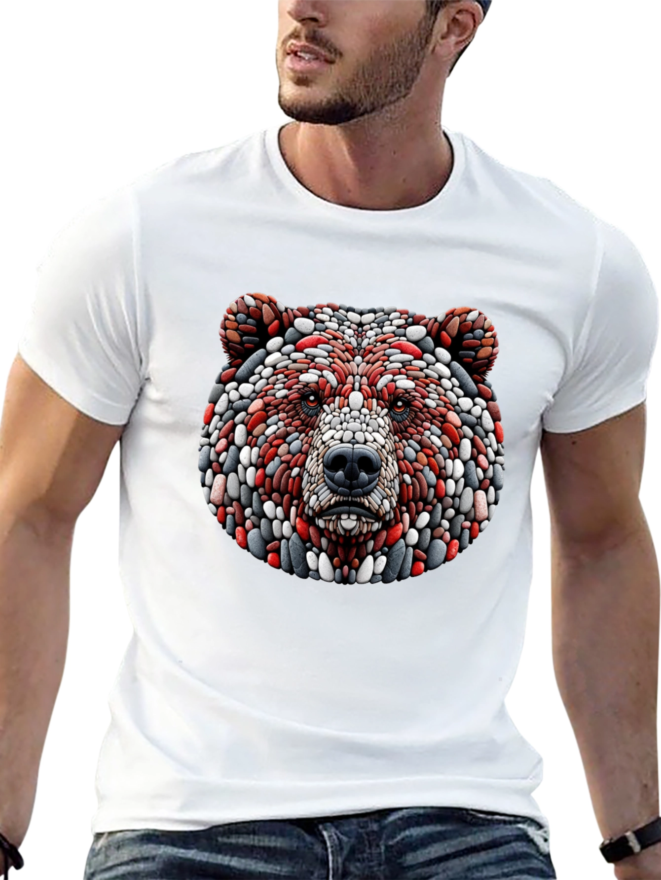 Black Unique Bear Head Graphic Black T-Shirt view 13