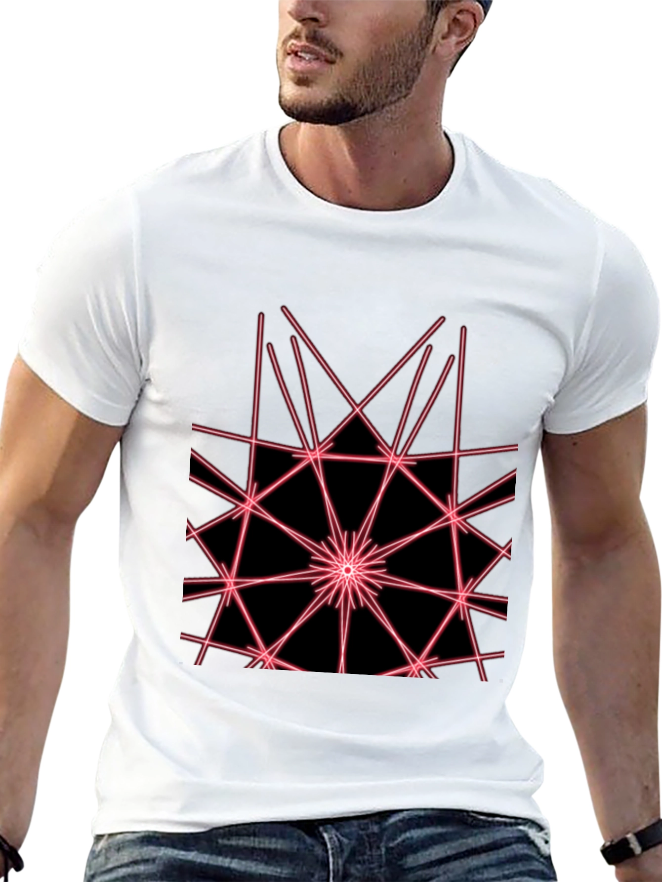 Black Abstract Geometric Laser Design Black T-Shirt view 13