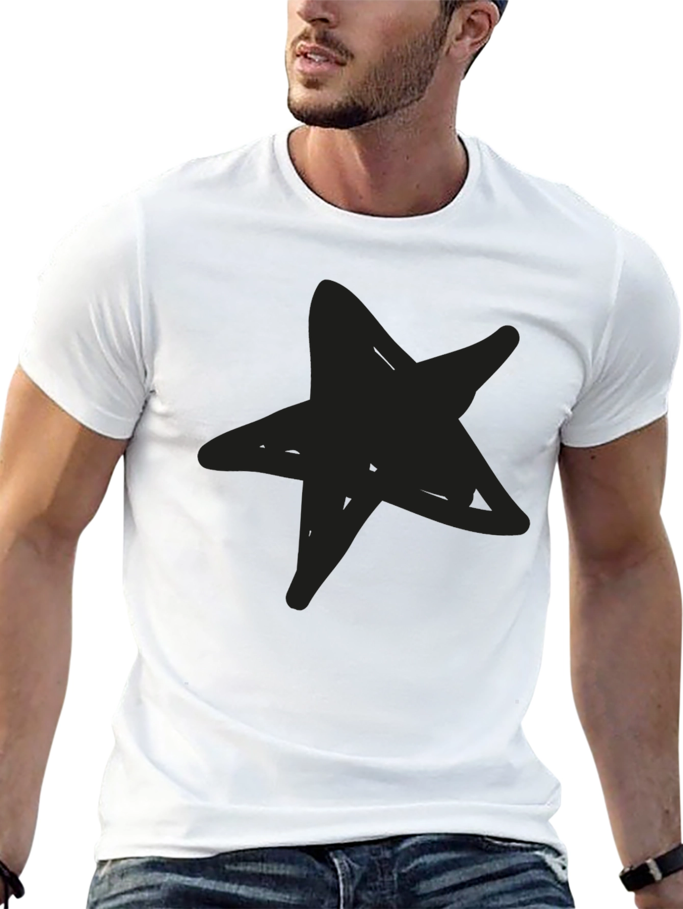 Black Men's Black Star Graphic Tee - Casual Style view 13
